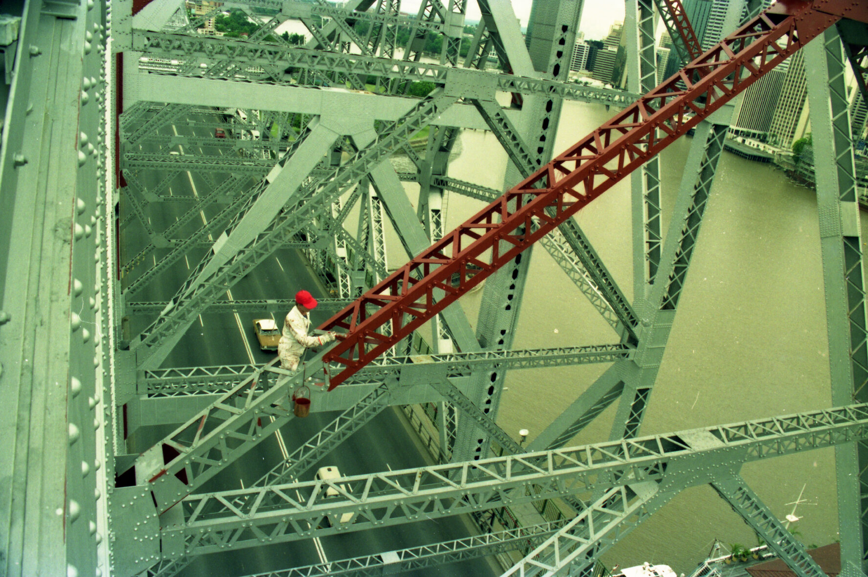 Worker painting Story Bridge for maintenance - 1990