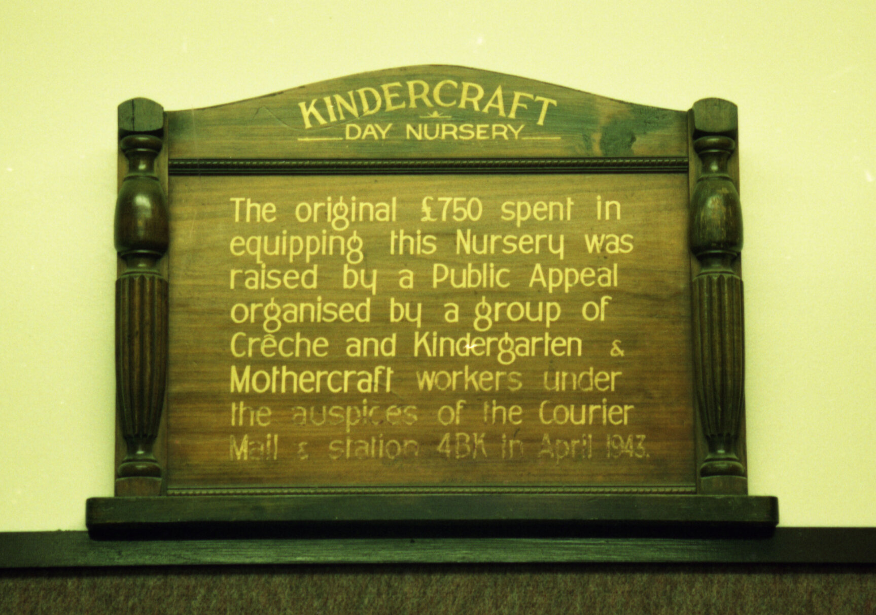 City Hall Kindergarten - Kindercraft Day Nursery Plaque - 1992