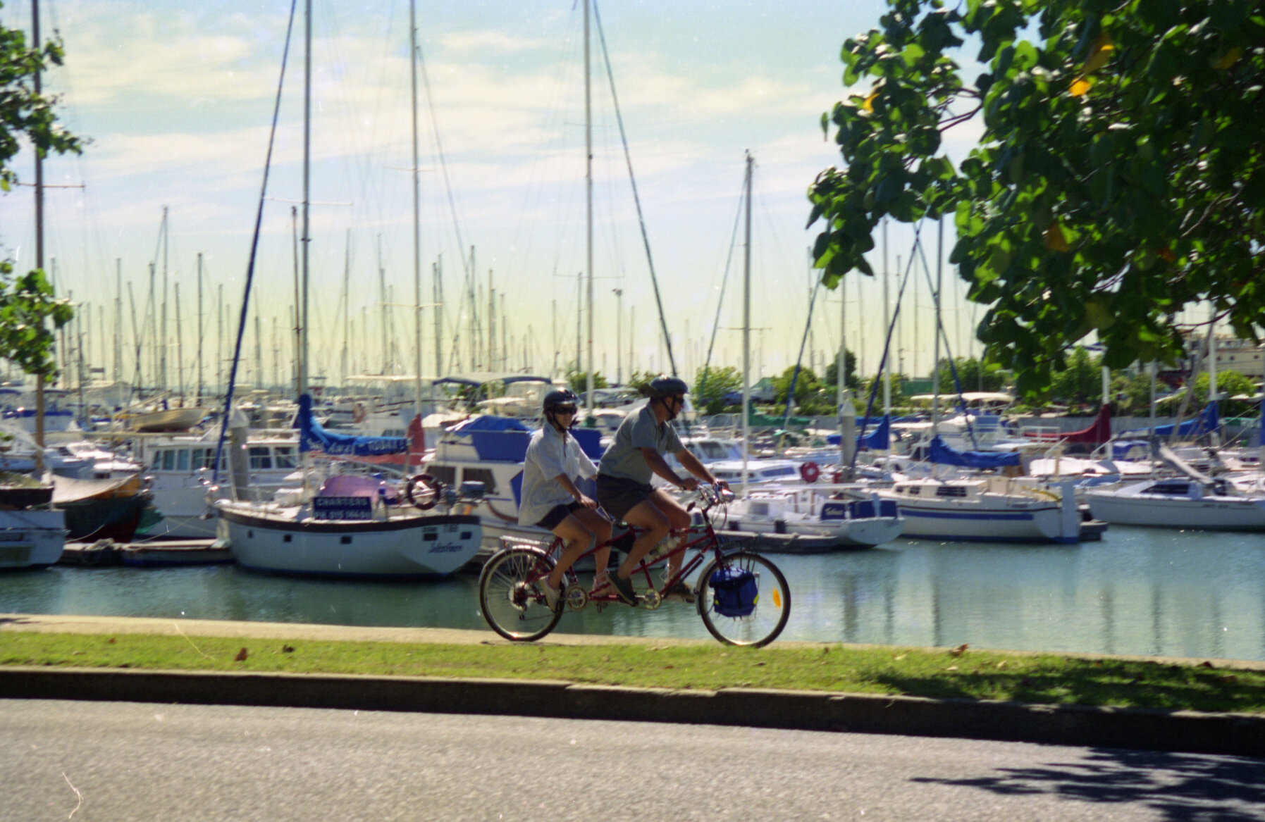 Tandem cyclists at Manly Marina - 1995