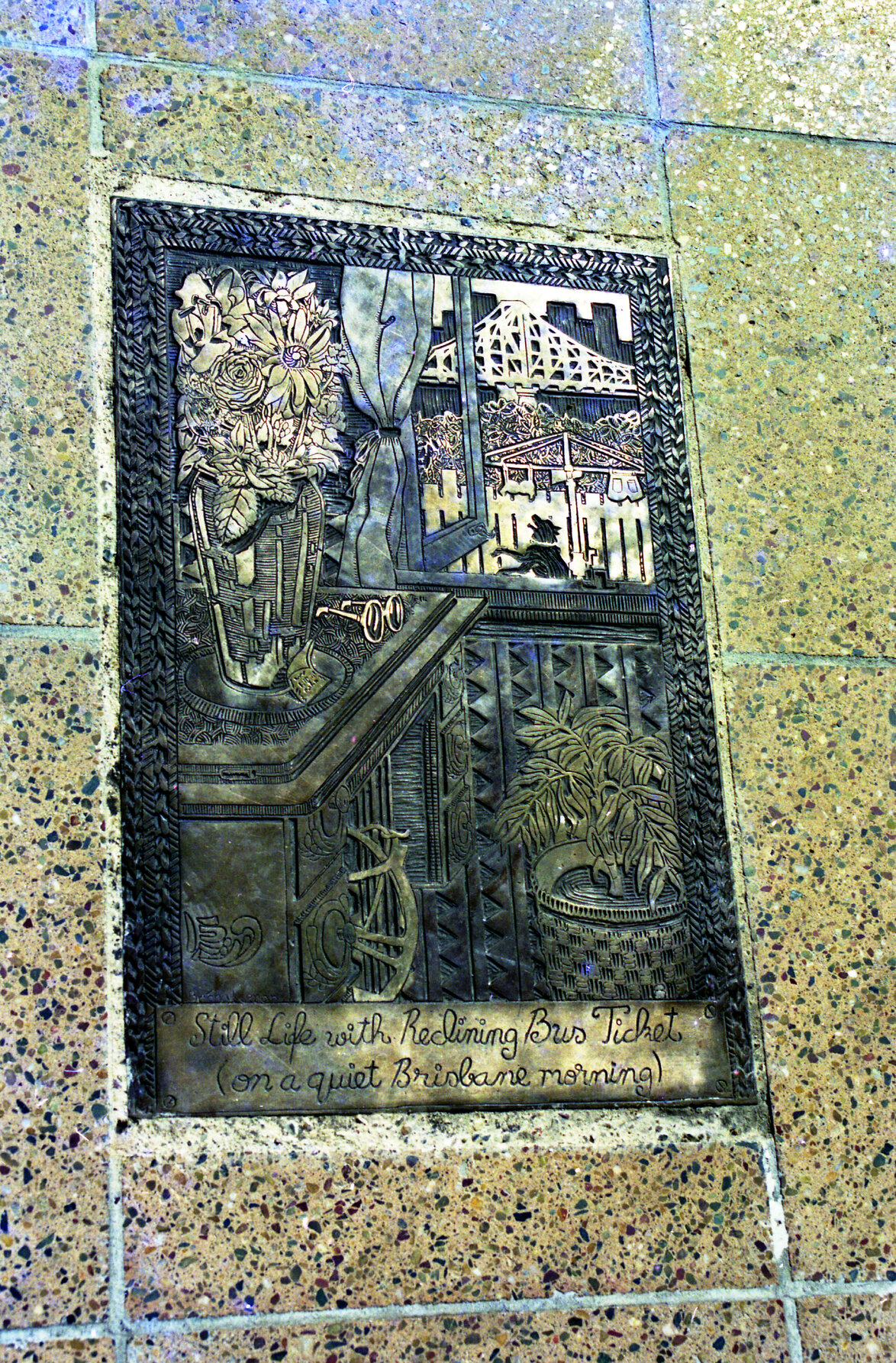 Mosaic "Still life with reclining bus ticket - on a quiet Brisbane morning", Adelaide Street, Brisbane City - 1996