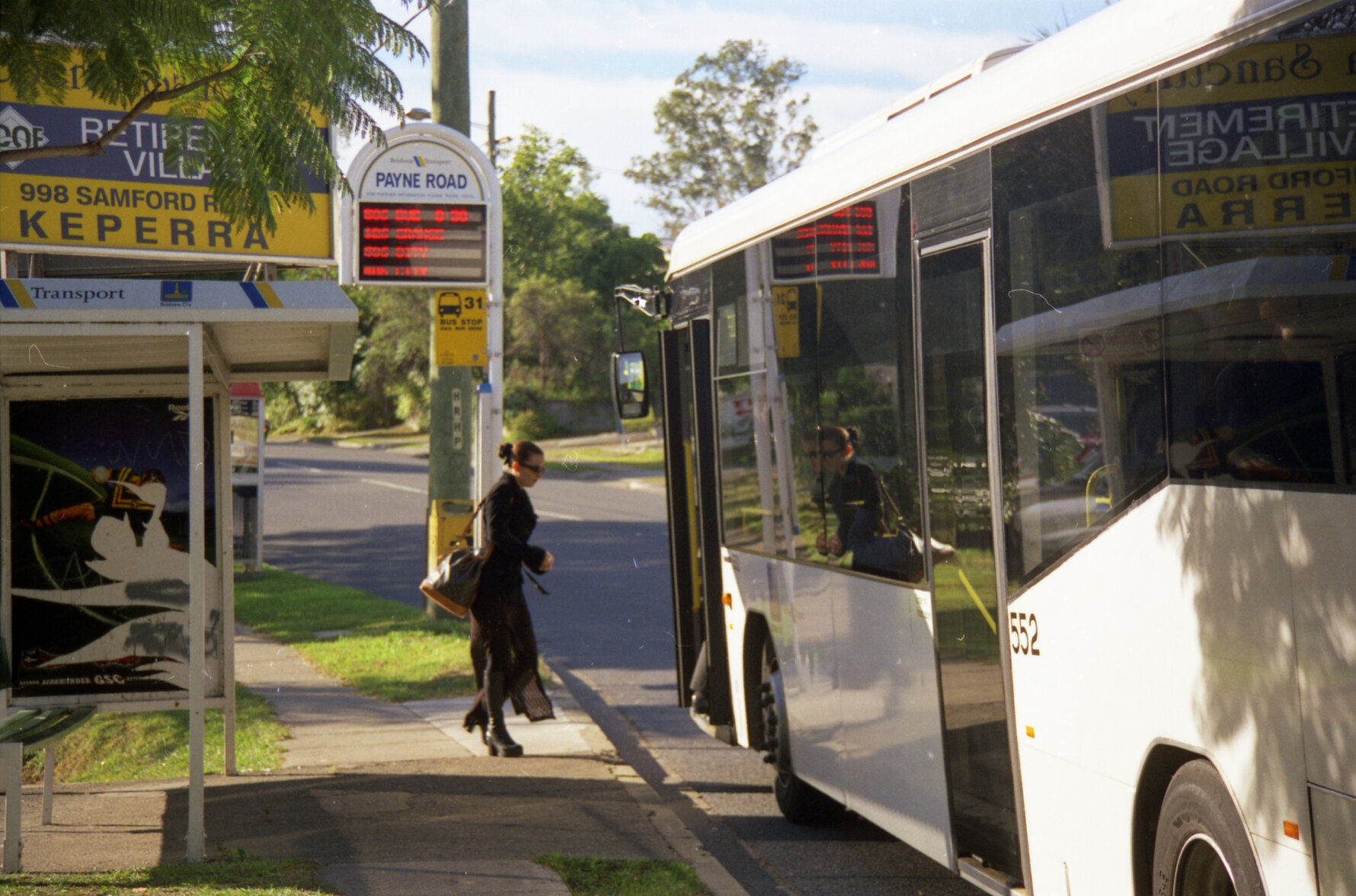 Real-time electronic timetable at Payne Road bus stop, The Gap - 1998