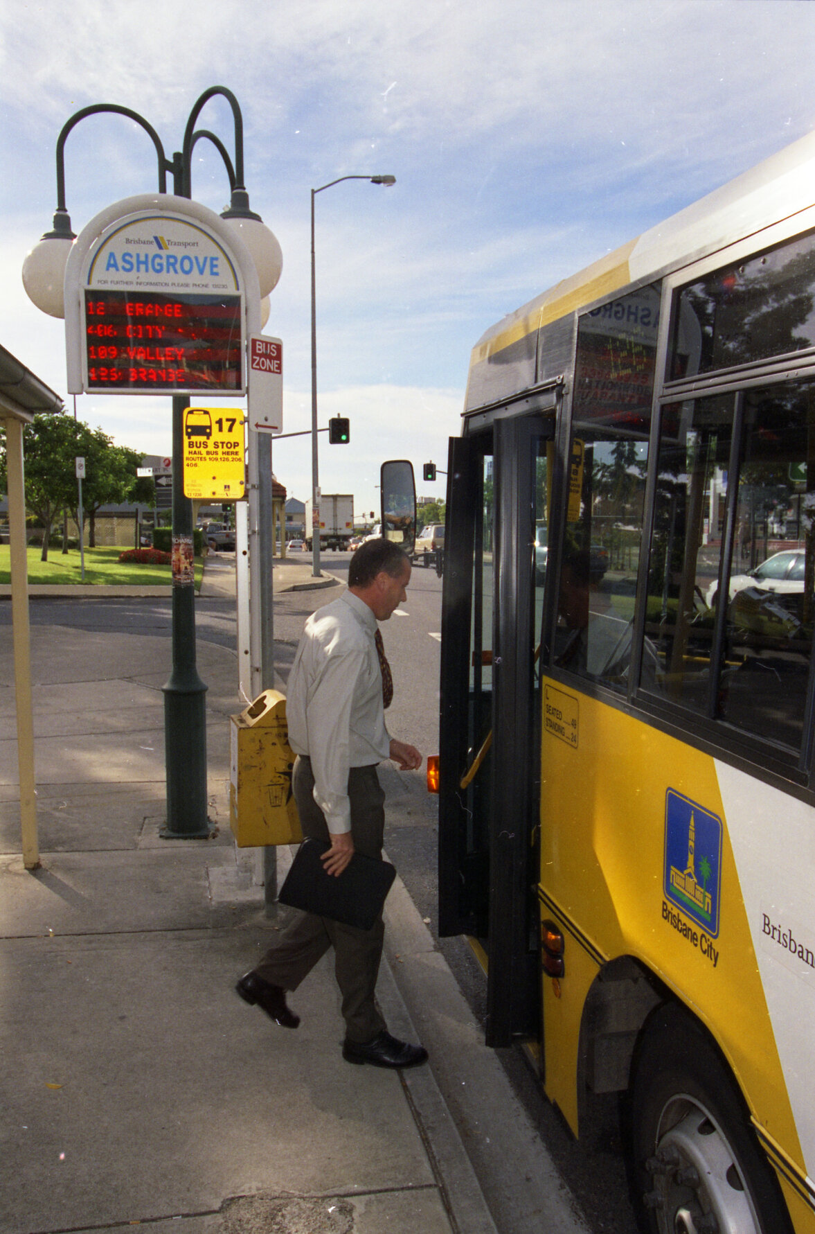 Real-time electronic timetable at Waterworks Road bus stop, Ashgrove - 1998