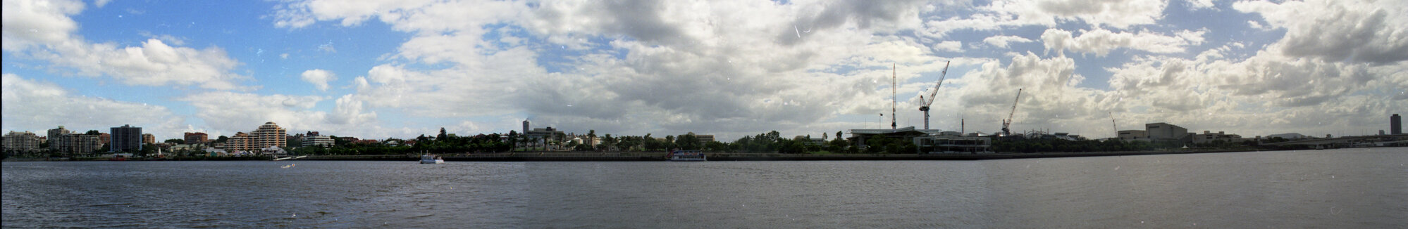 Panorama of South Bank across Brisbane River from Alice Street ferry terminal, South Brisbane - 1995