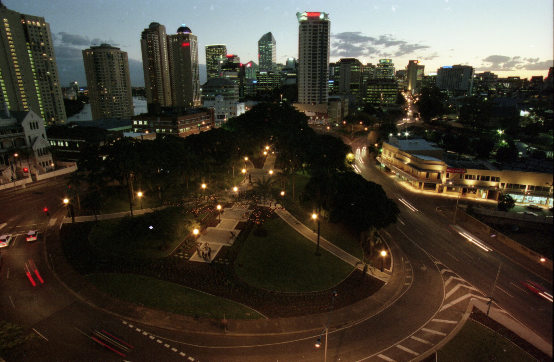 Centenary Place Park at sunset, Fortitude Valley - 1999