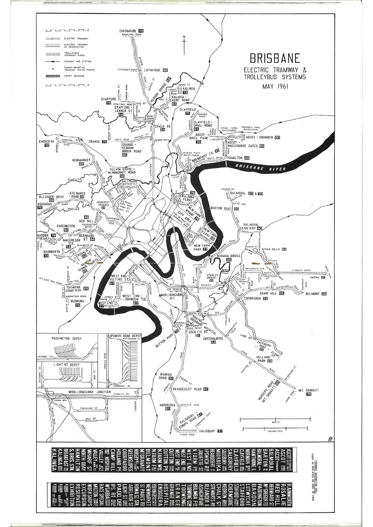 Brisbane Tramways Route Map 1961