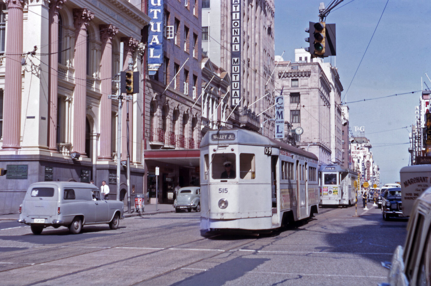 Drop centre tram No. 551 in Queen Street - 1964