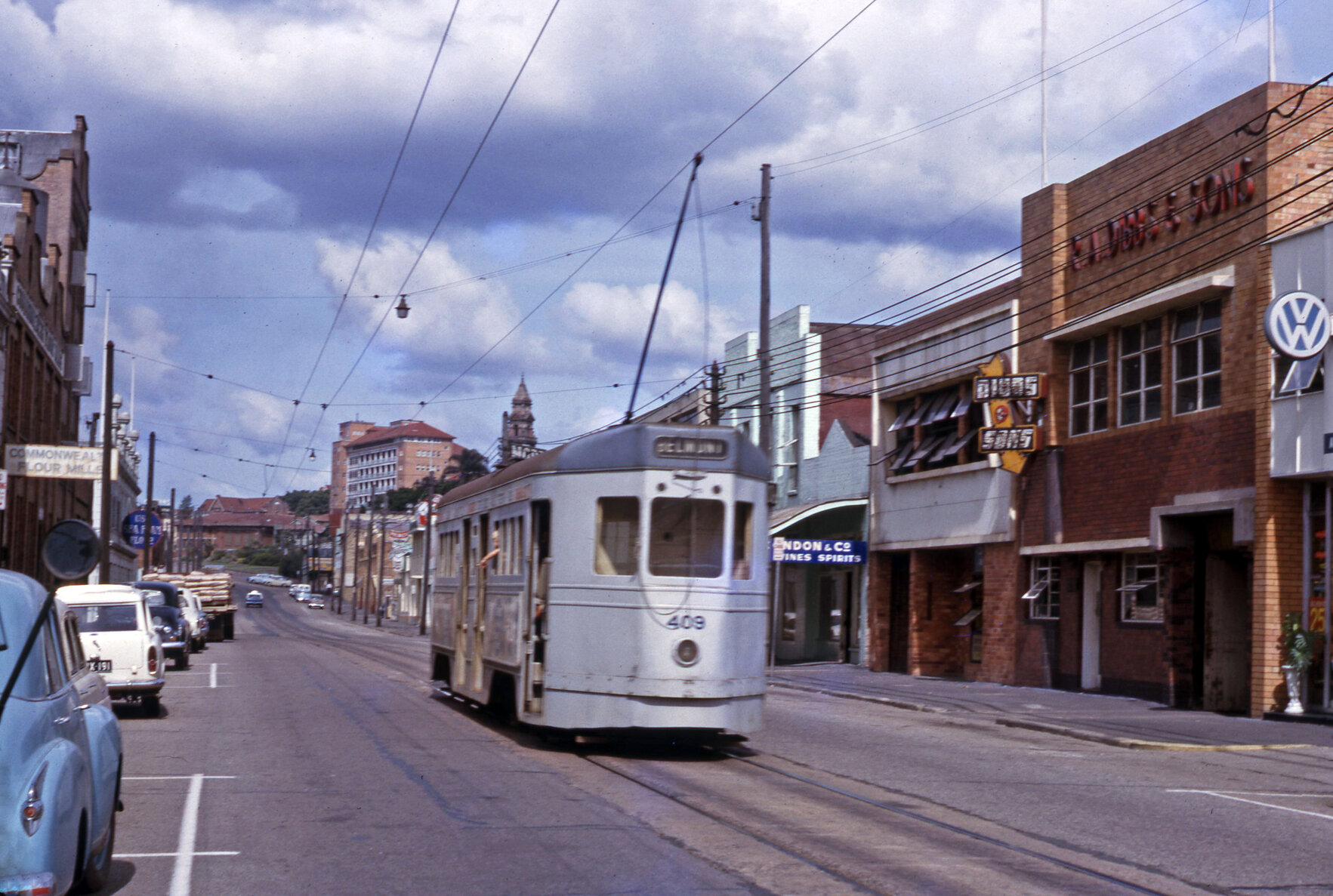 Tram No. 409 at Stanley Street, South Brisbane  - 1964