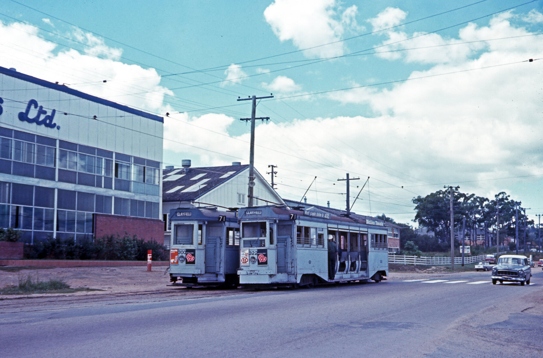 Drop centre trams No. 300 and No. 322 at Salisbury Terminus, Evans Road - 1968
