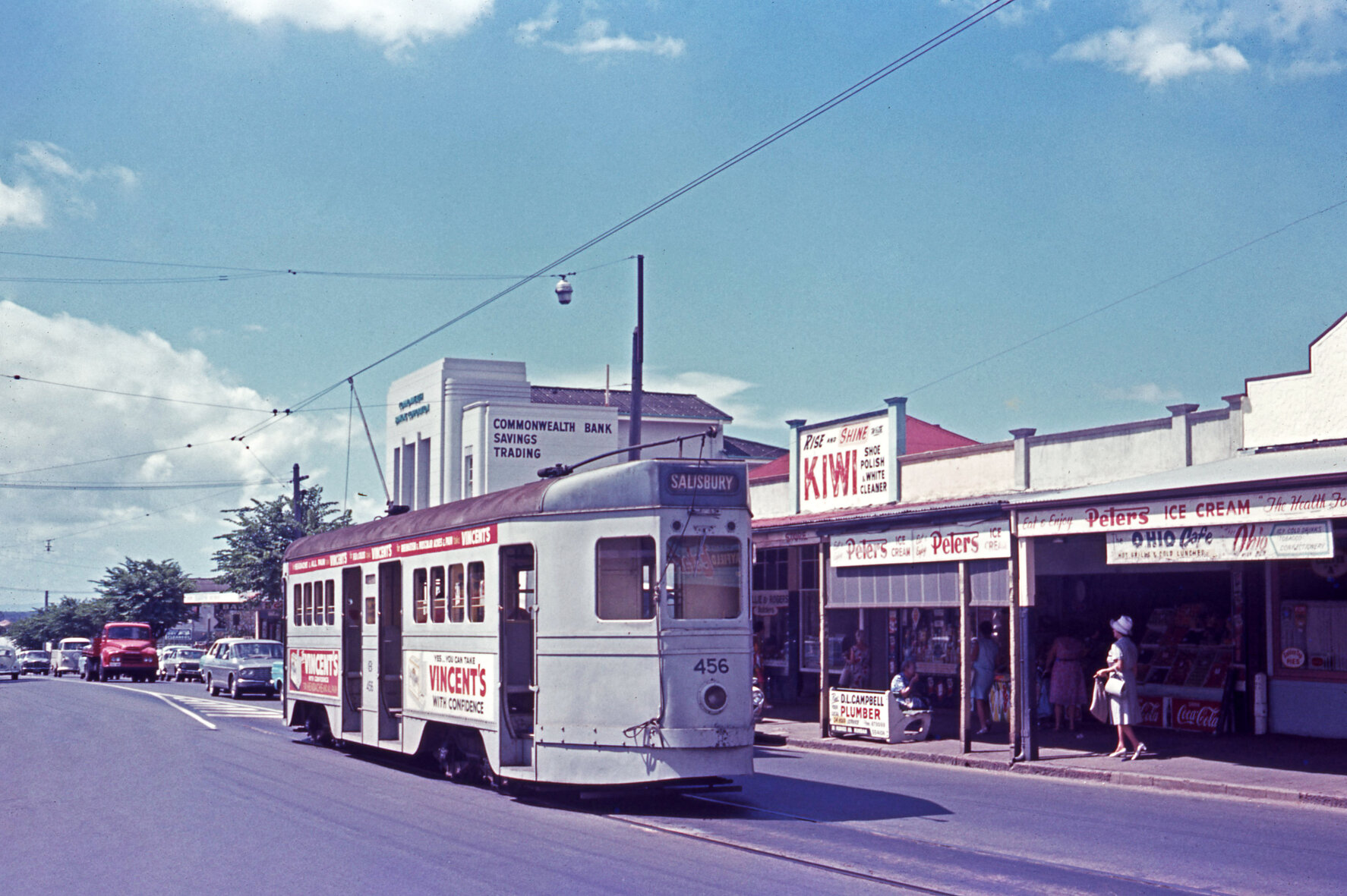 FM tram No. 456 at Sandgate Road terminus, Clayfield - 1968