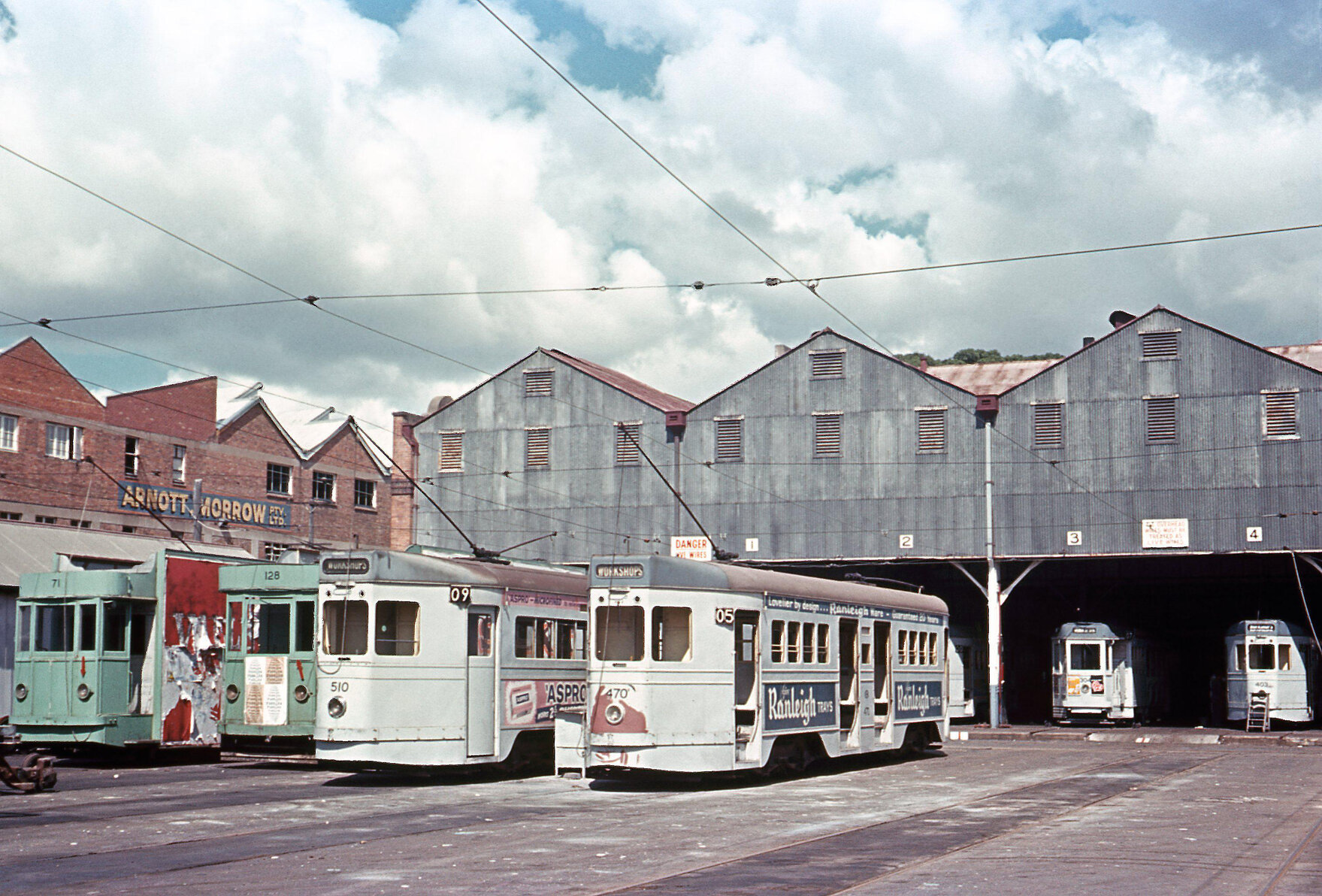 Fleet of trams at Milton workshop - 1968
