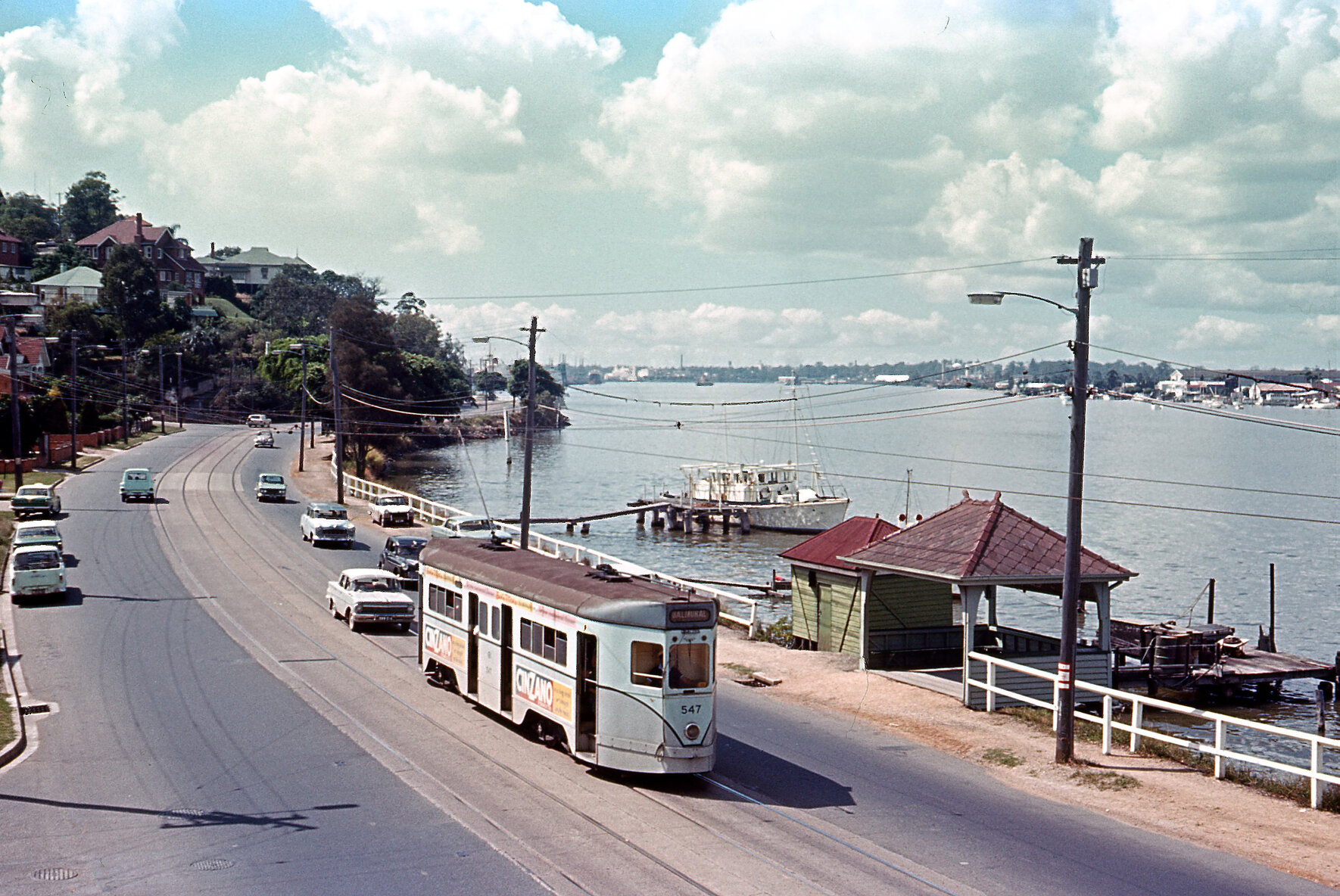 Phoenix tram No. 547 on Kingsford Smith Drive looking east, Hamilton - 1968