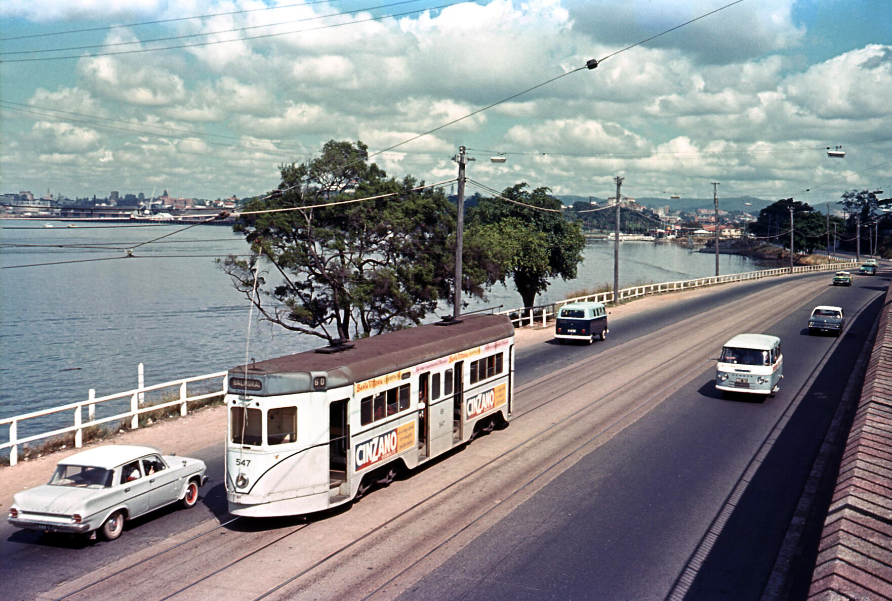 Phoenix tram No. 547 on Kingsford Smith Drive looking west, Hamilton - 1968