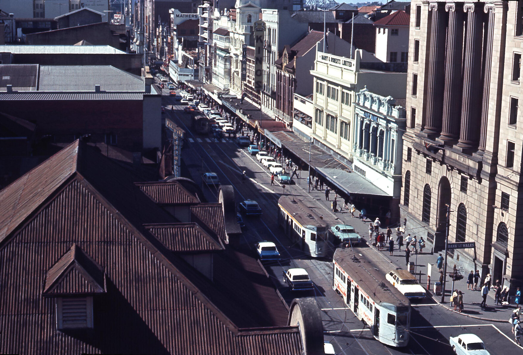 Trams No. 409 and No. 432 outside Bank of NSW  - 1968