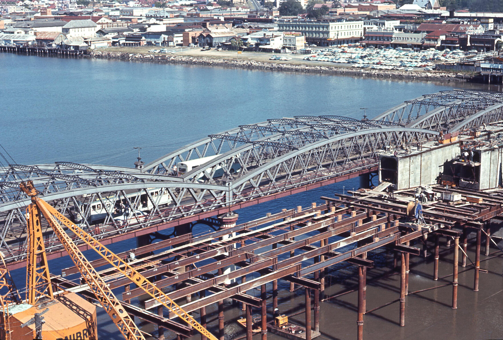 Drop centre tram on Victoria Bridge heading towards Brisbane City - 1968