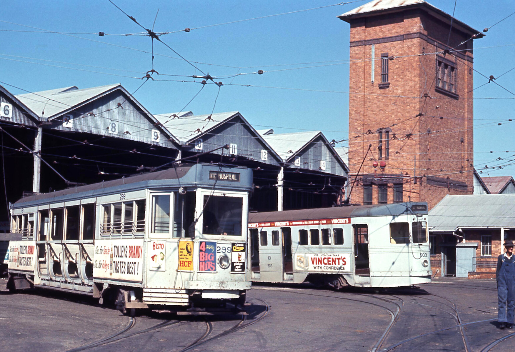 Trams No. 299 and No. 503 at Annerley depot, Ipswich Road - 1968