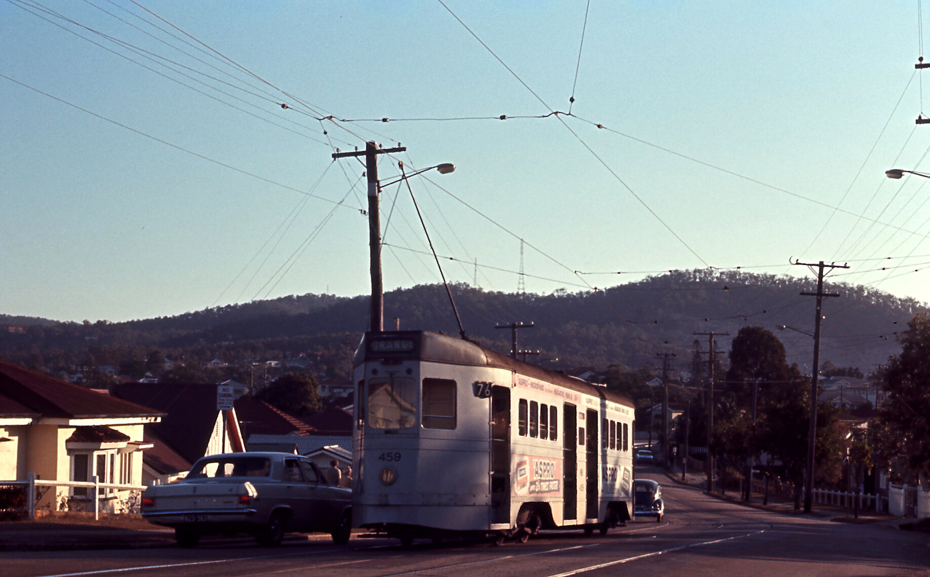 Tram No. 459 on Waterworks Road looking towards Mt Coot-Tha, Ashgrove - 1968