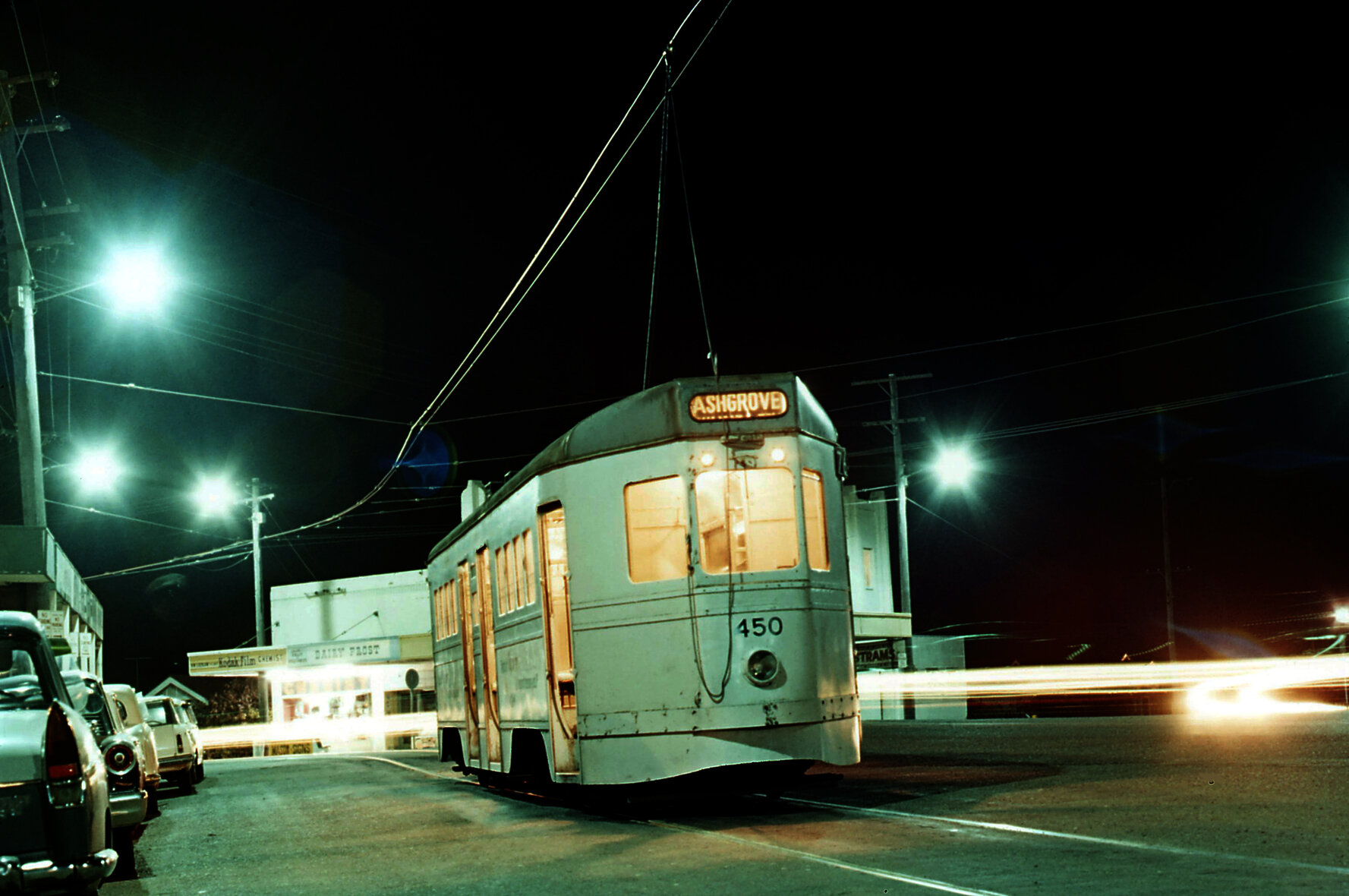Tram No. 450 at Waterworks Road terminus, Ashgrove - 1968