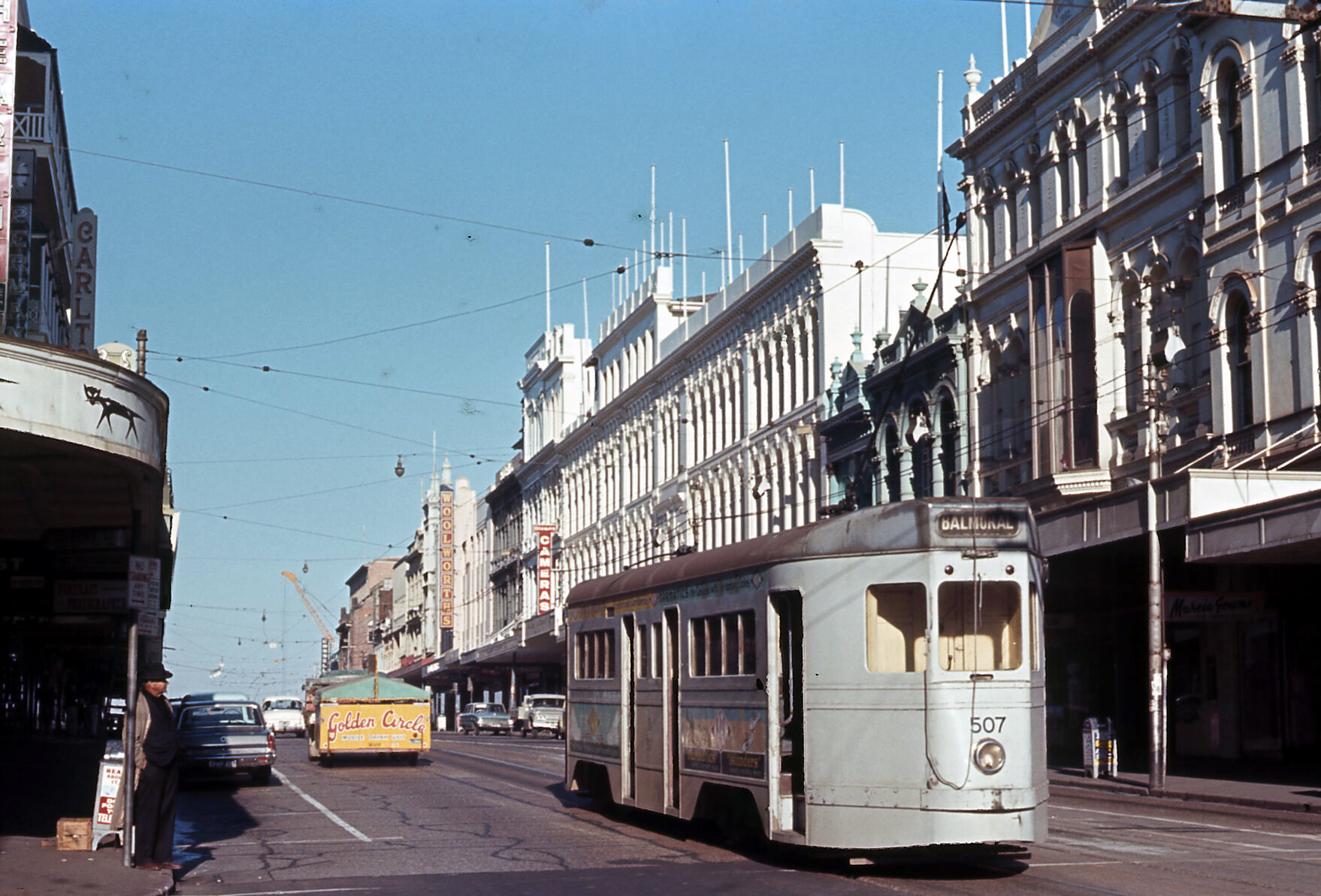 Tram No. 507 in Queen Street outside Carlton Hotel - 1968