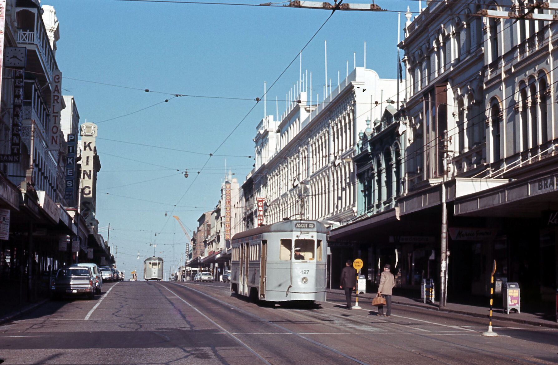 Tram No. 427 in Queen Street outside Carlton Hotel - 1968