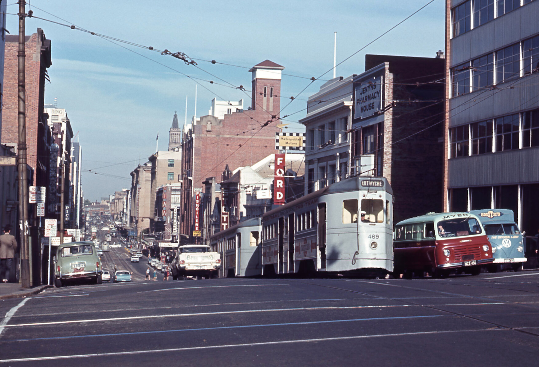 Tram No. 469 at corner of Wharf Street and Adelaide Street - 1968