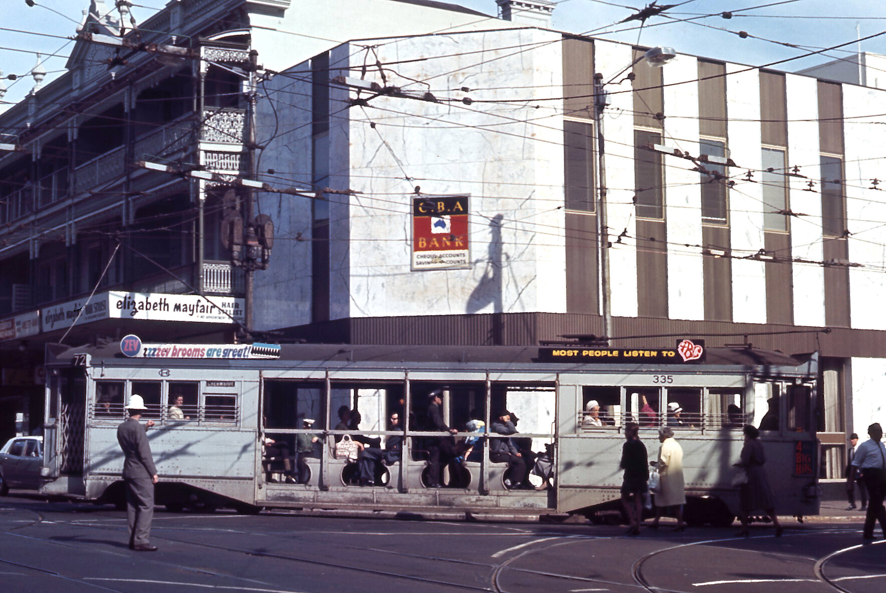 Tram No.  335 turning from Wickham Street into Brunswick Street, Fortitude Valley - 1968