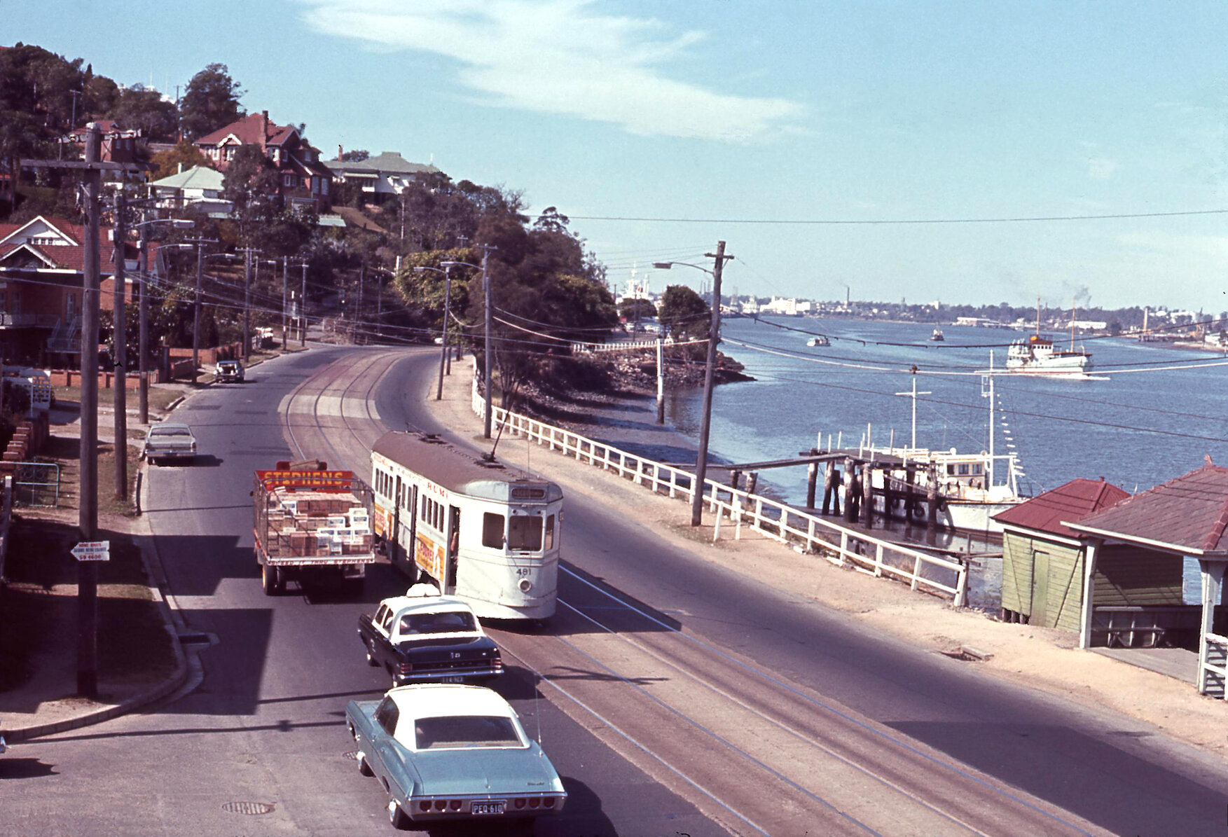 Tram No. 481 on Kingsford Smith Drive, looking east - 1968