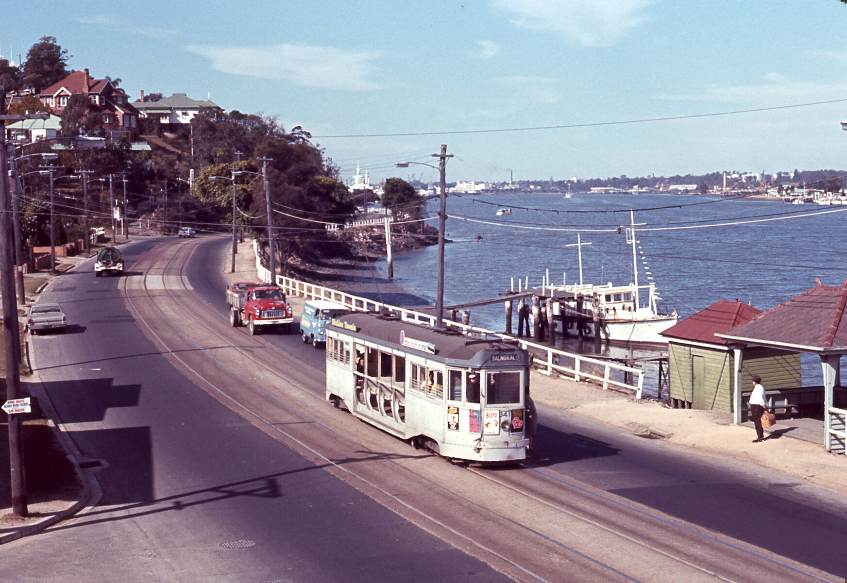 Tram No. 341 on Kingsford Smith Drive, looking east - 1968