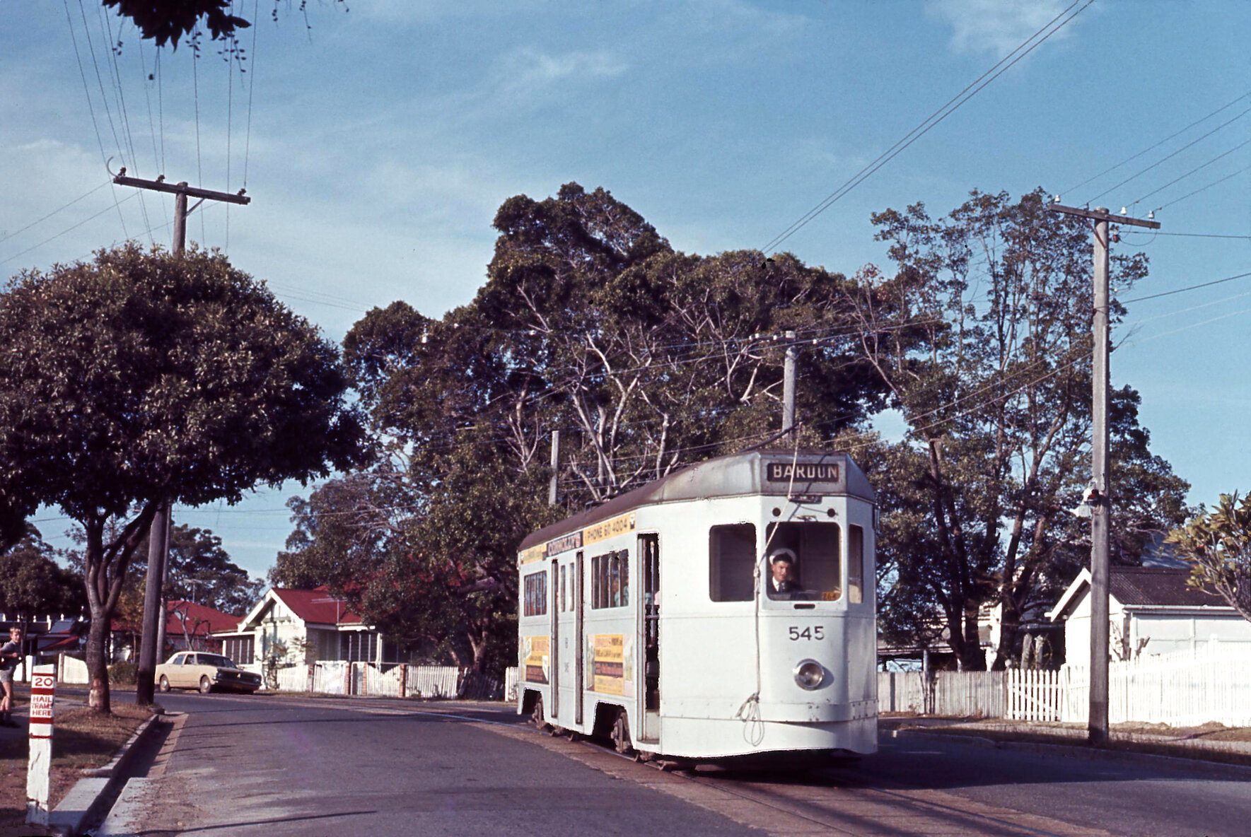 Tram No. 545 on Simpsons Road, Bardon - 1968