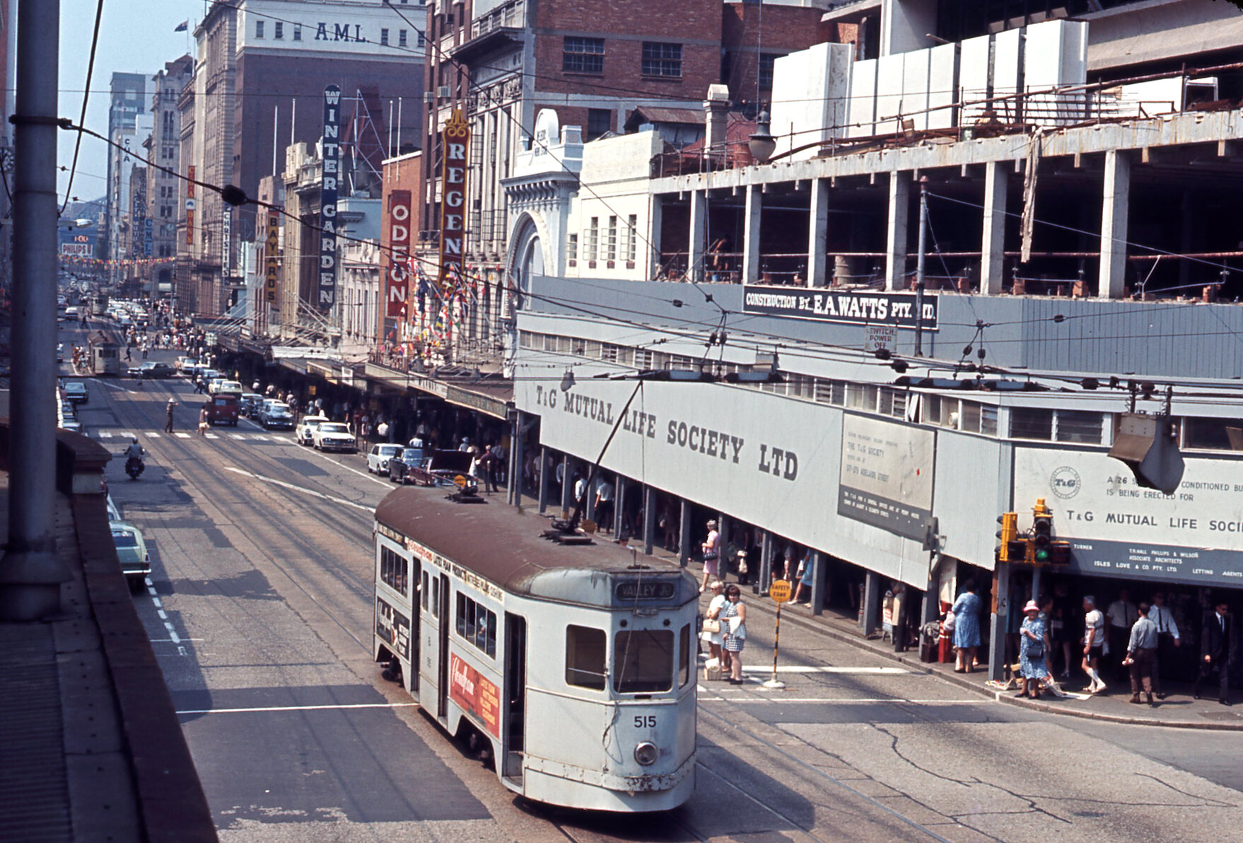 Tram No. 515 on Queen Street, Brisbane City - 1968