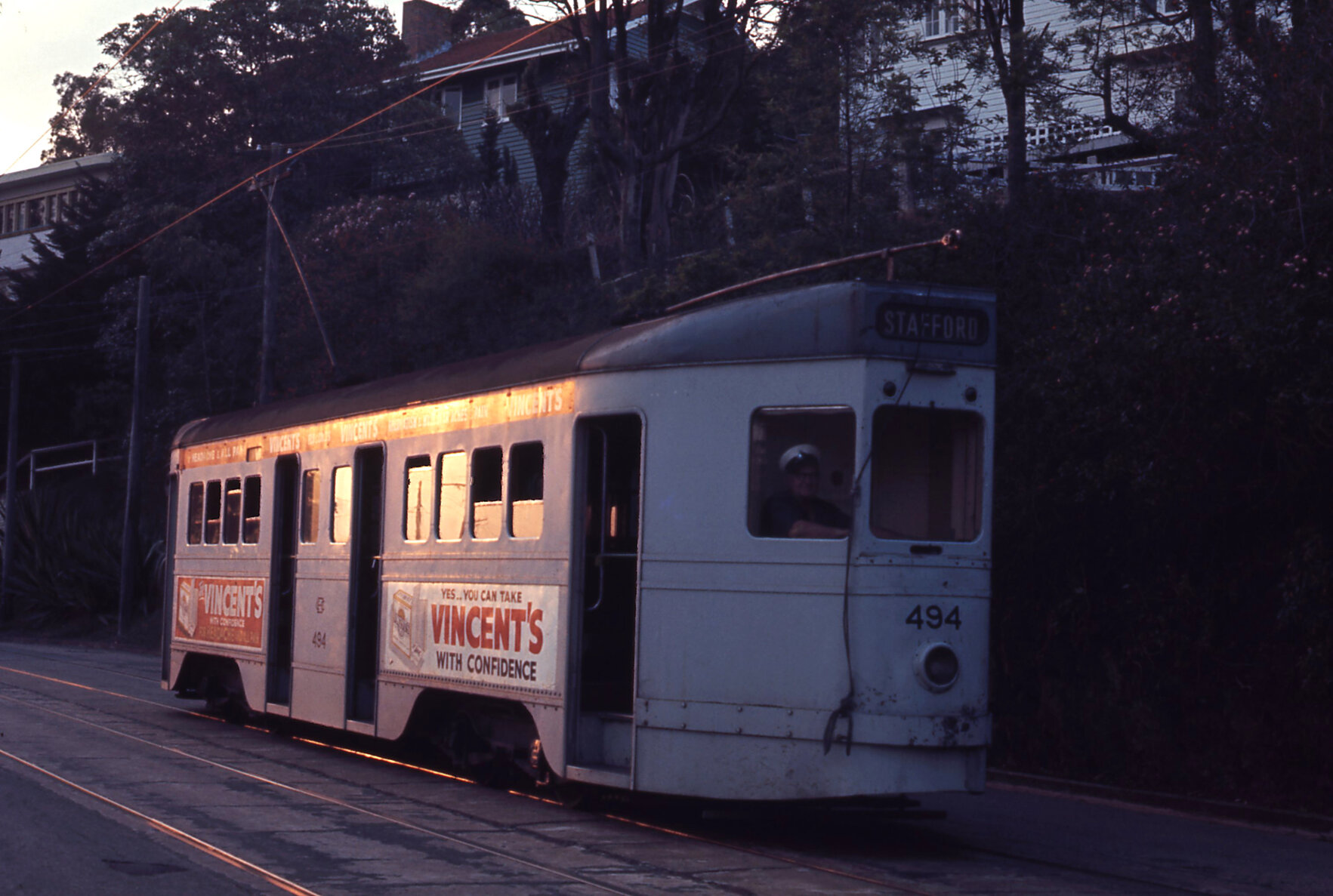 Tram No. 494 at corner of Latrobe Terrace and Reading Street, Paddington - 1968