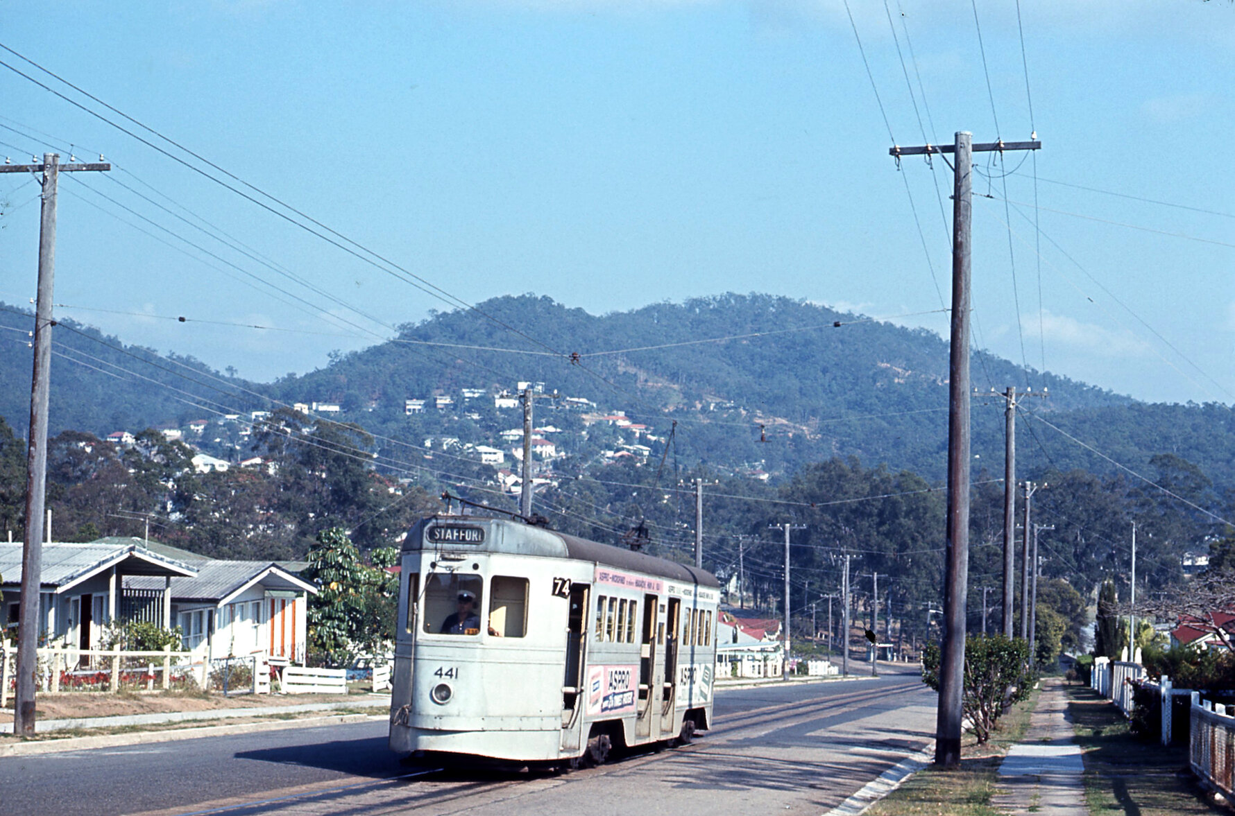 Tram No. 441 on Simpsons Road or Chiswick Road, Bardon - 1968