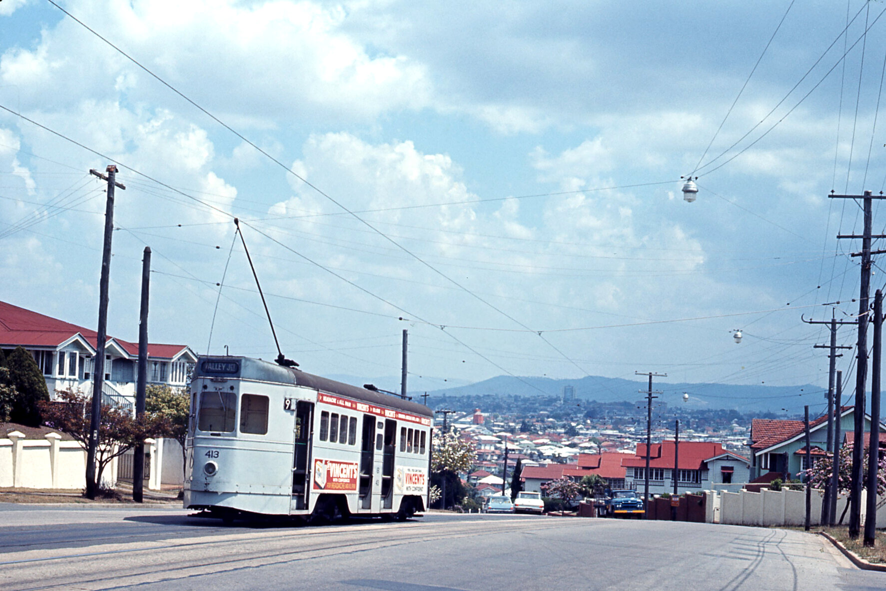 Tram No. 413 at corner of Old Cleveland Road and Dorothy Lane, Camp Hill - 1968