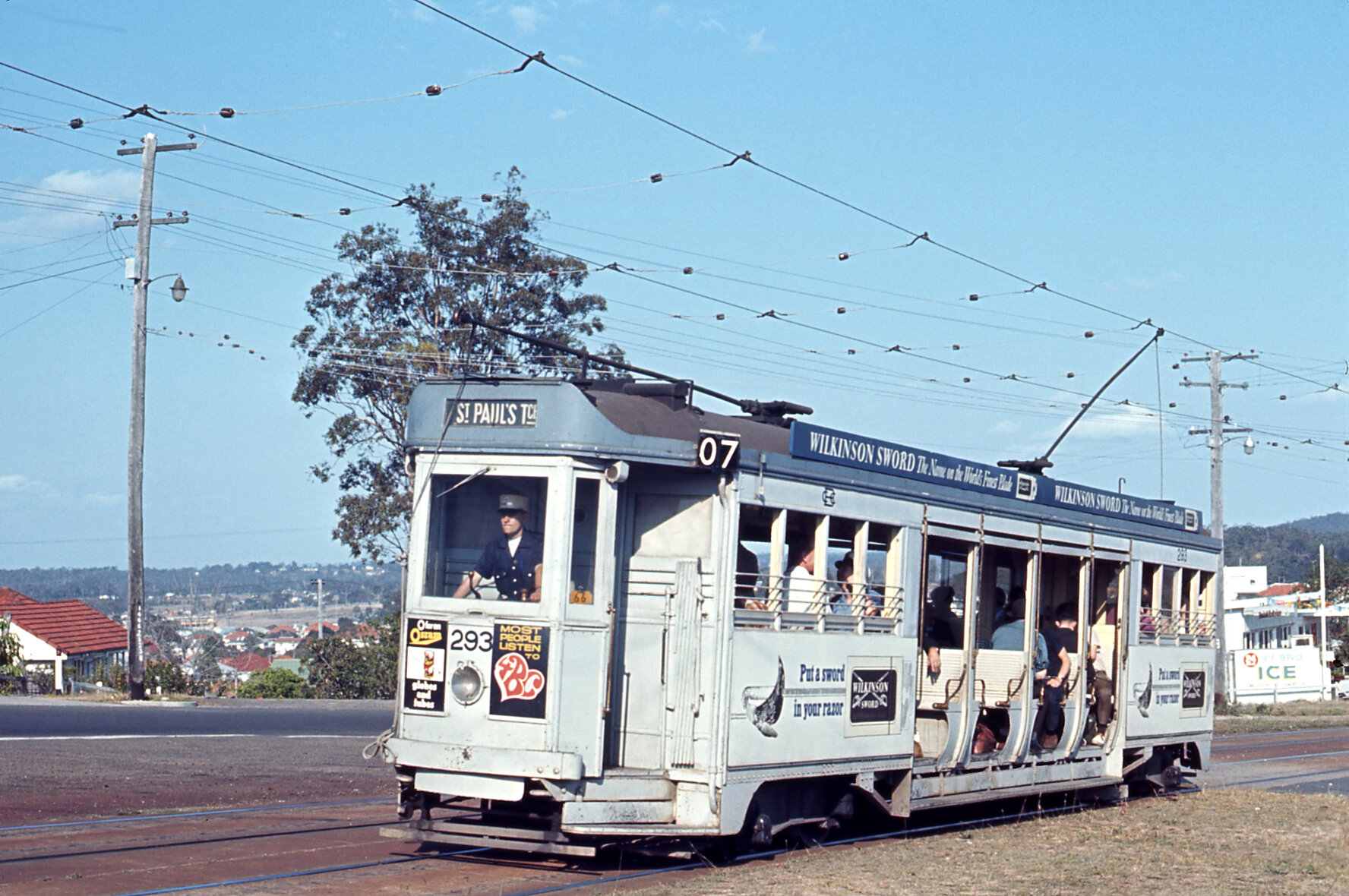 Tram No. 293 on Old Cleveland Road, possibly Camp Hill - 1968