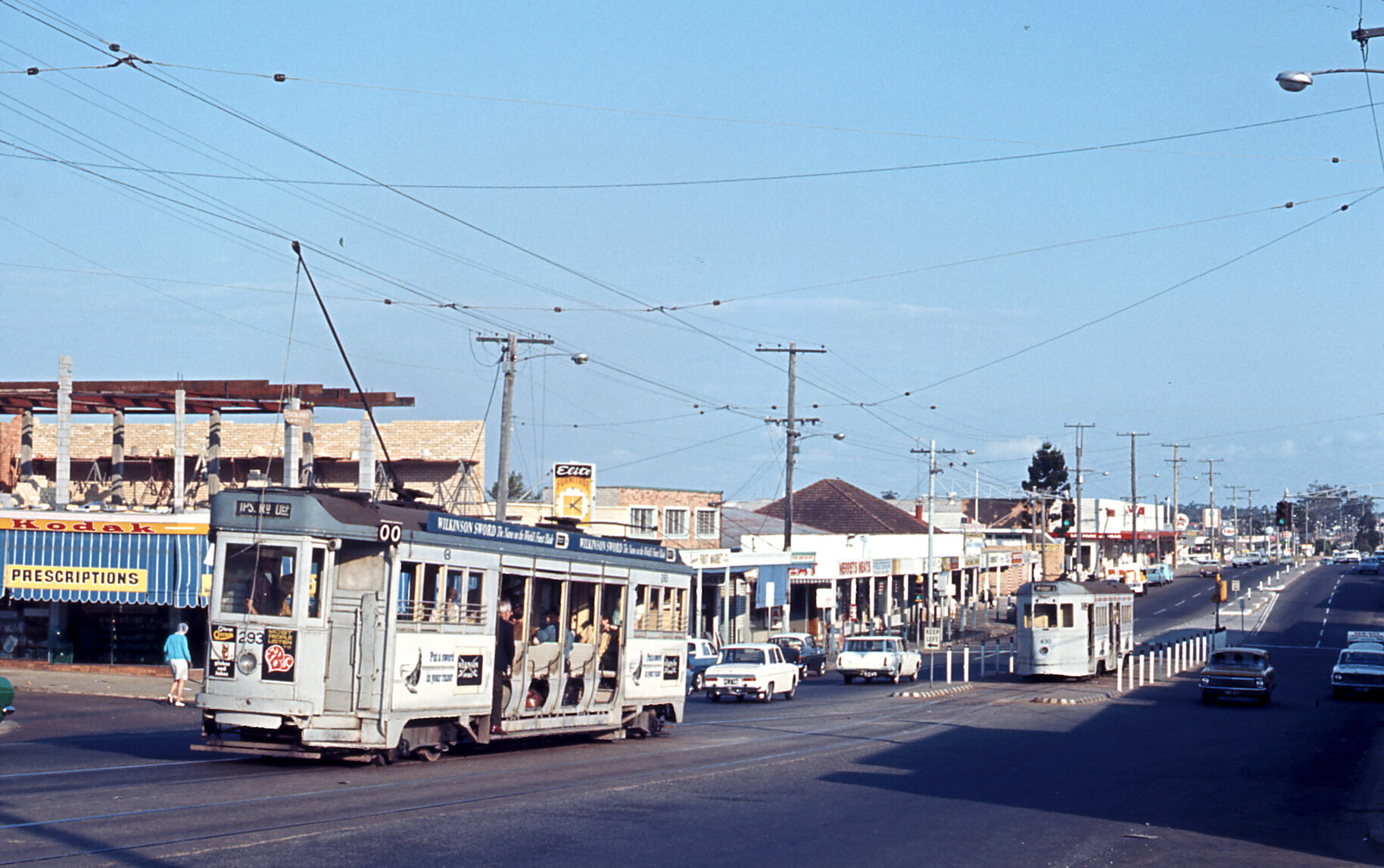 Trams No. 293 and No. 430 at terminus on Logan road, Mt Gravatt - 1968