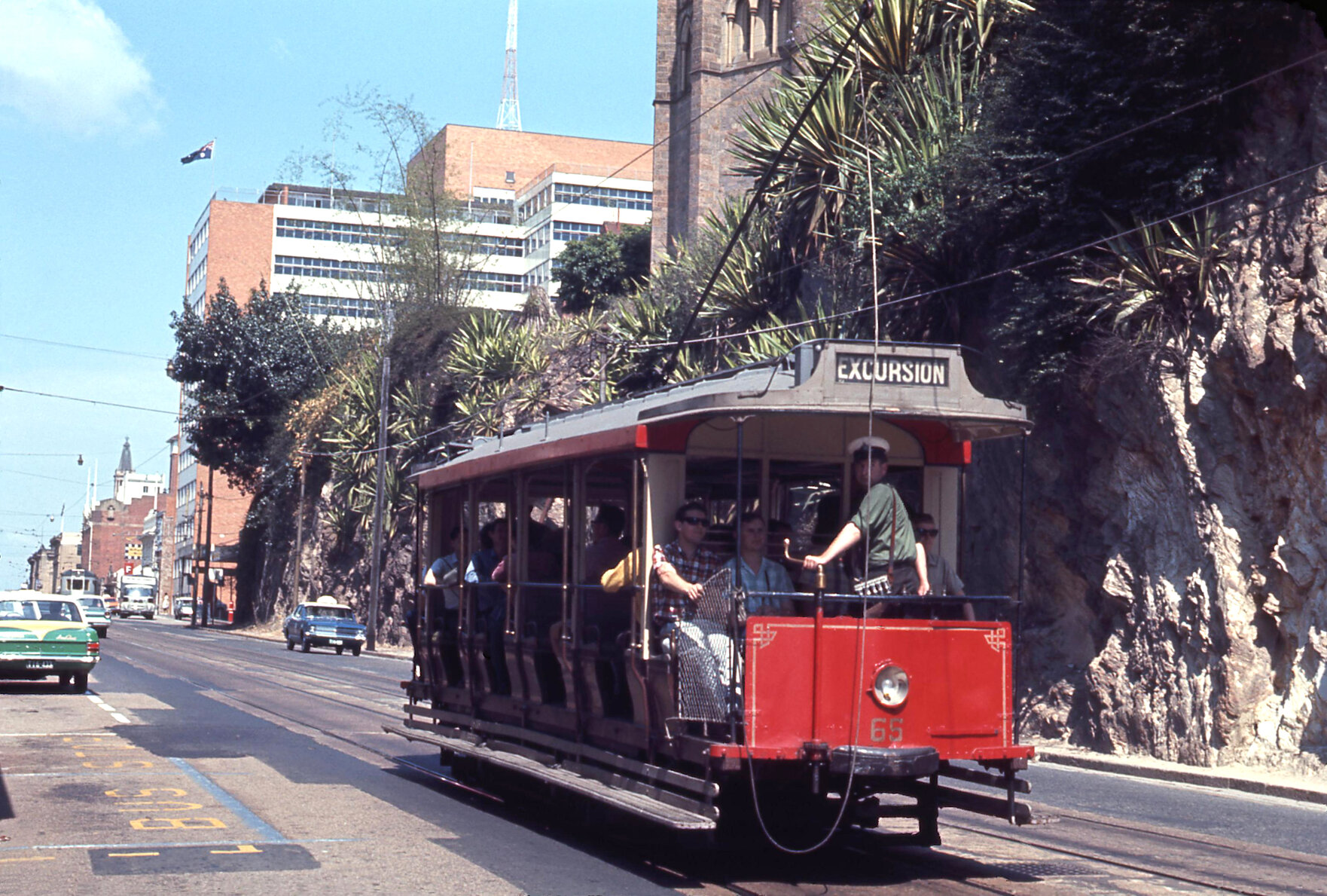 Tram No. 65 on Adelaide Street, Brisbane City - 1968