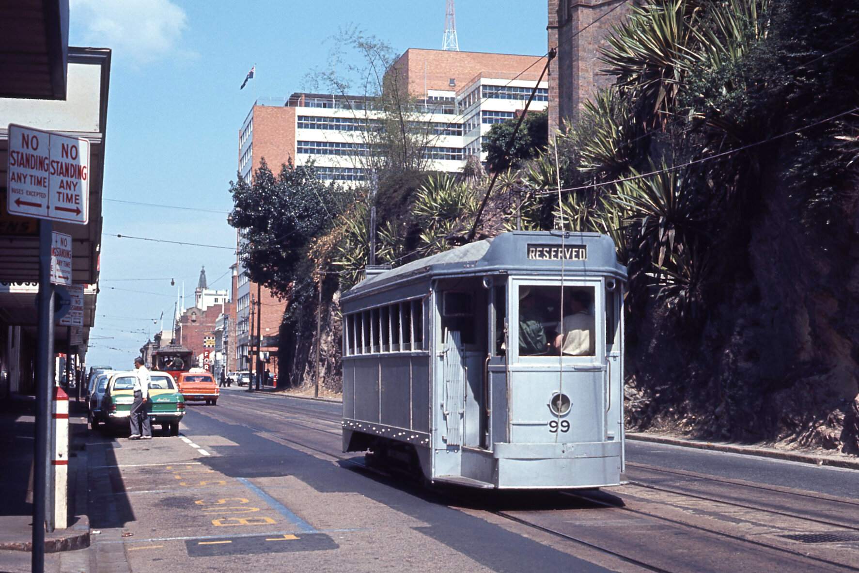 Tram No. 99 on Adelaide Street, Brisbane City - 1968