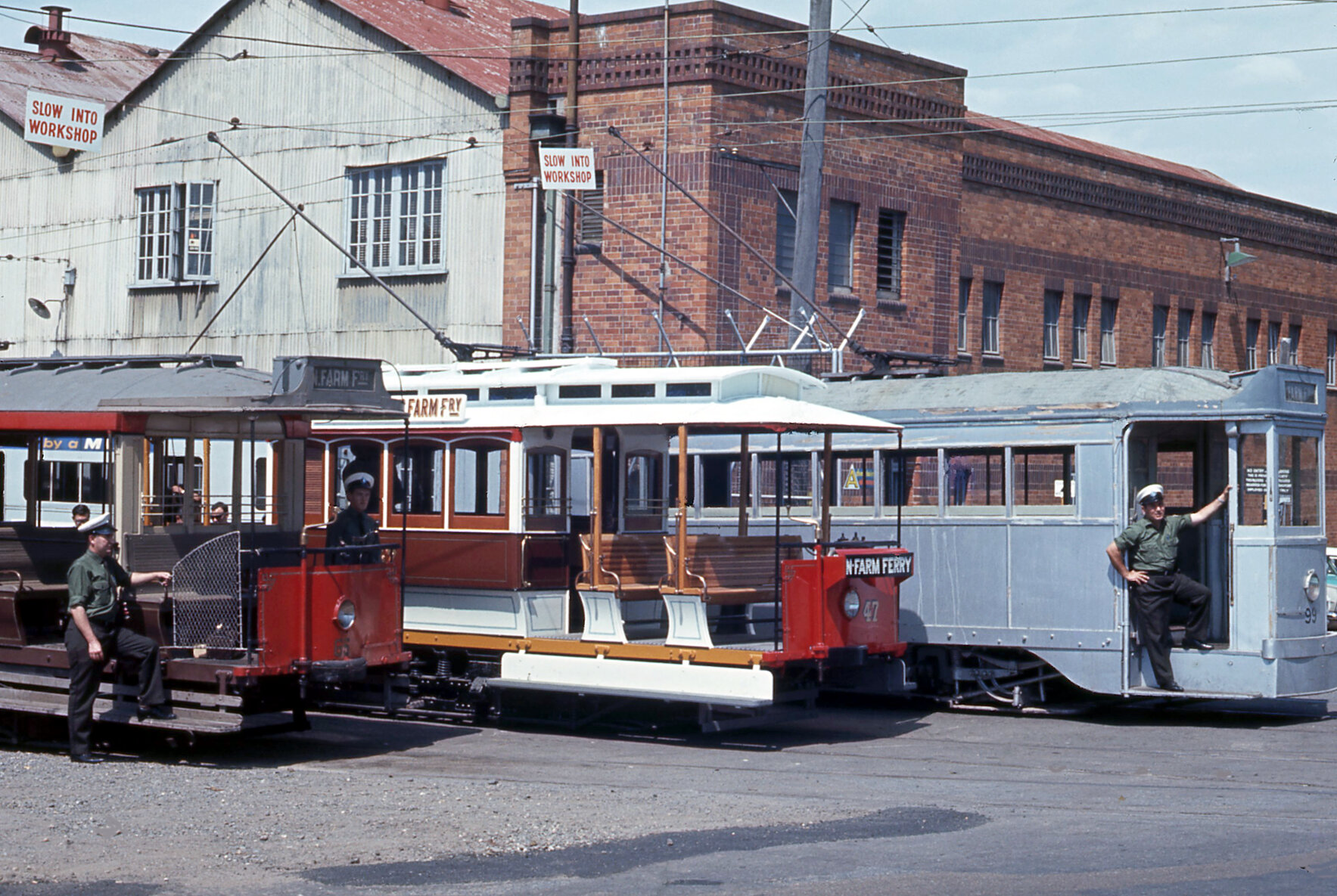 Trams No. 65, No. 47, and No. 99 at Milton workshops - 1968