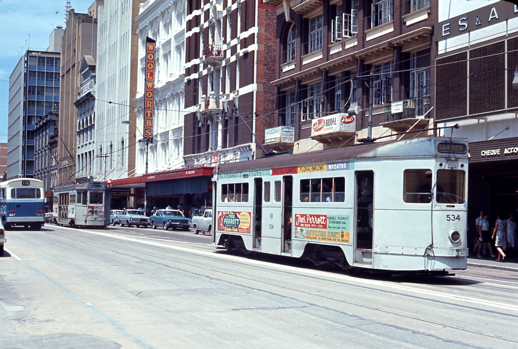 Tram No. 534 and No. 370 on Adelaide Street - 1968