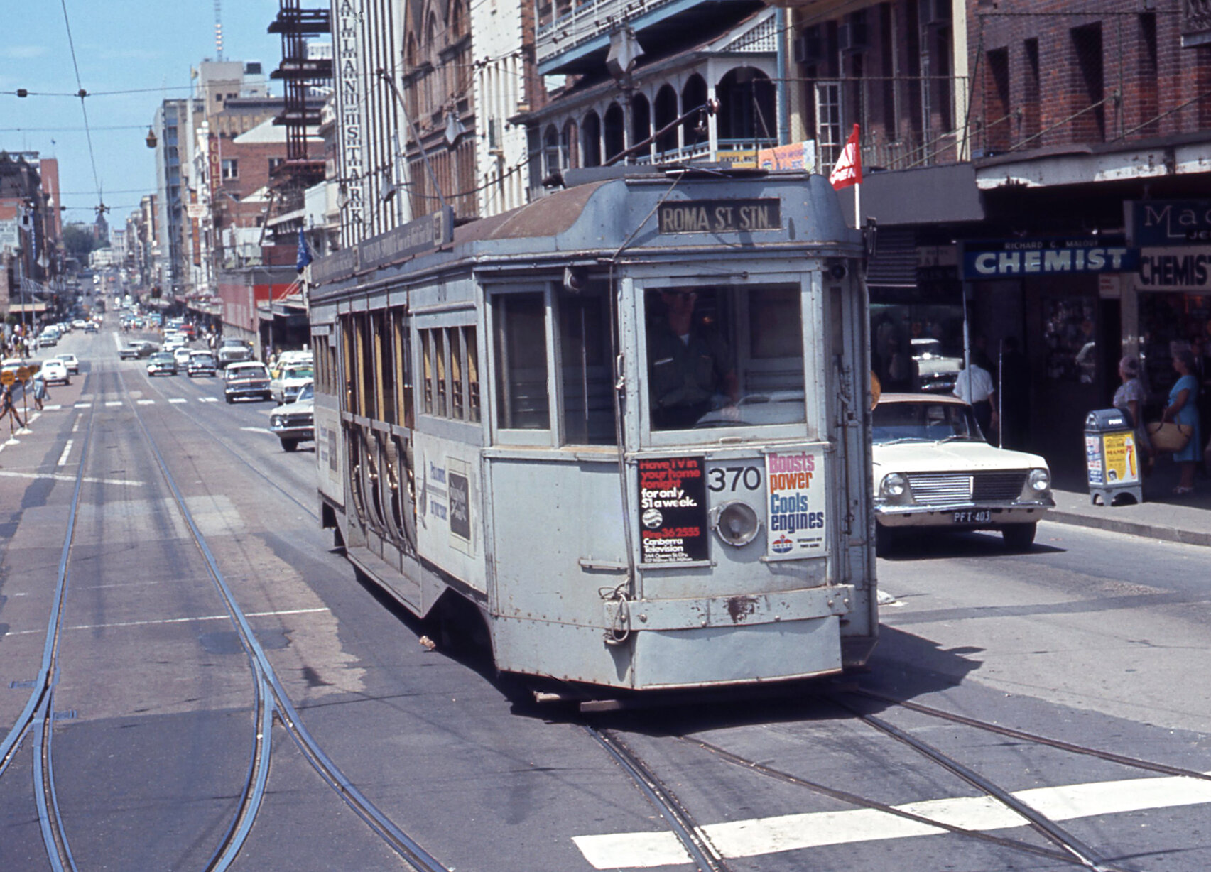 Tram No. 370 on Adelaide Street - 1968