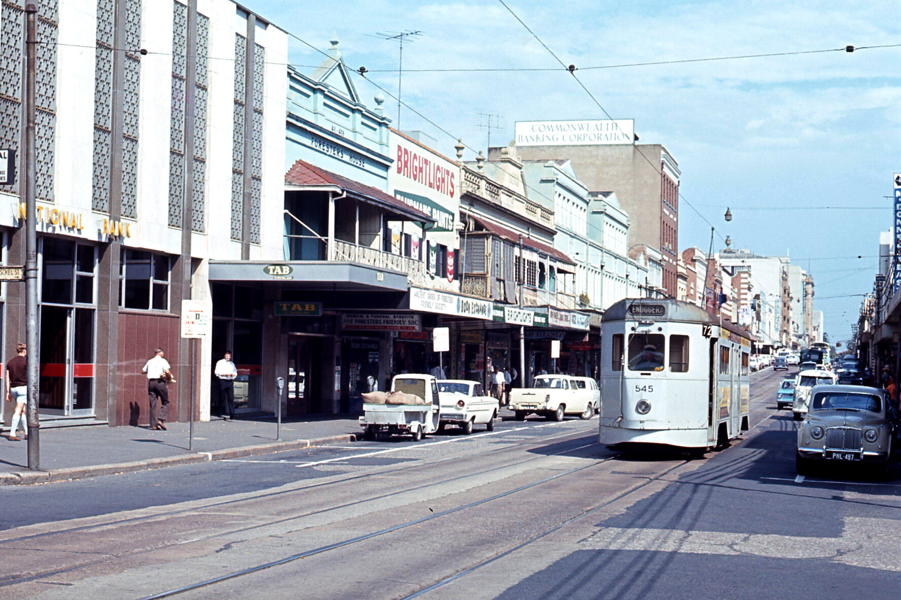 Tram No. 545 on George Street at corner of Herschel Street, Brisbane City - 1968