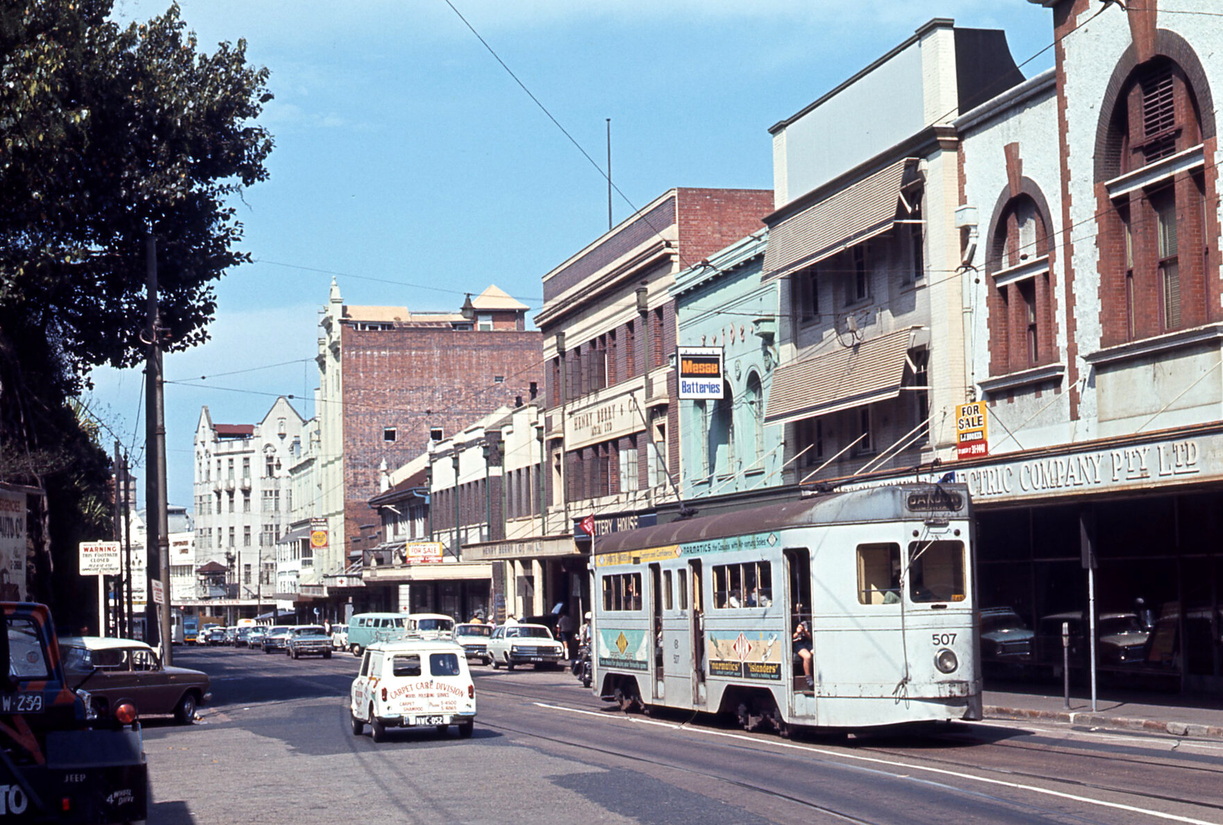 Tram No. 507 in Adelaide Street near Wharf Street, Brisbane City - 1968
