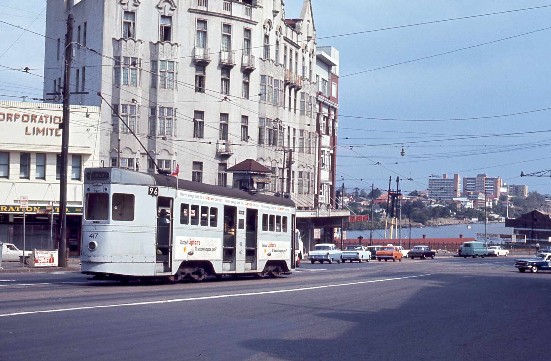 Tram No. 417 on Queen Street, looking towards Kangaroo Point, Brisbane City - 1968