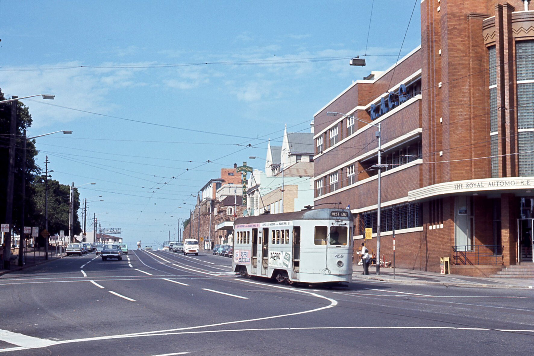 Tram No. 459 at junction of Wickham Street, Queen Street and Ann Street, Fortitiude Valley - 1968