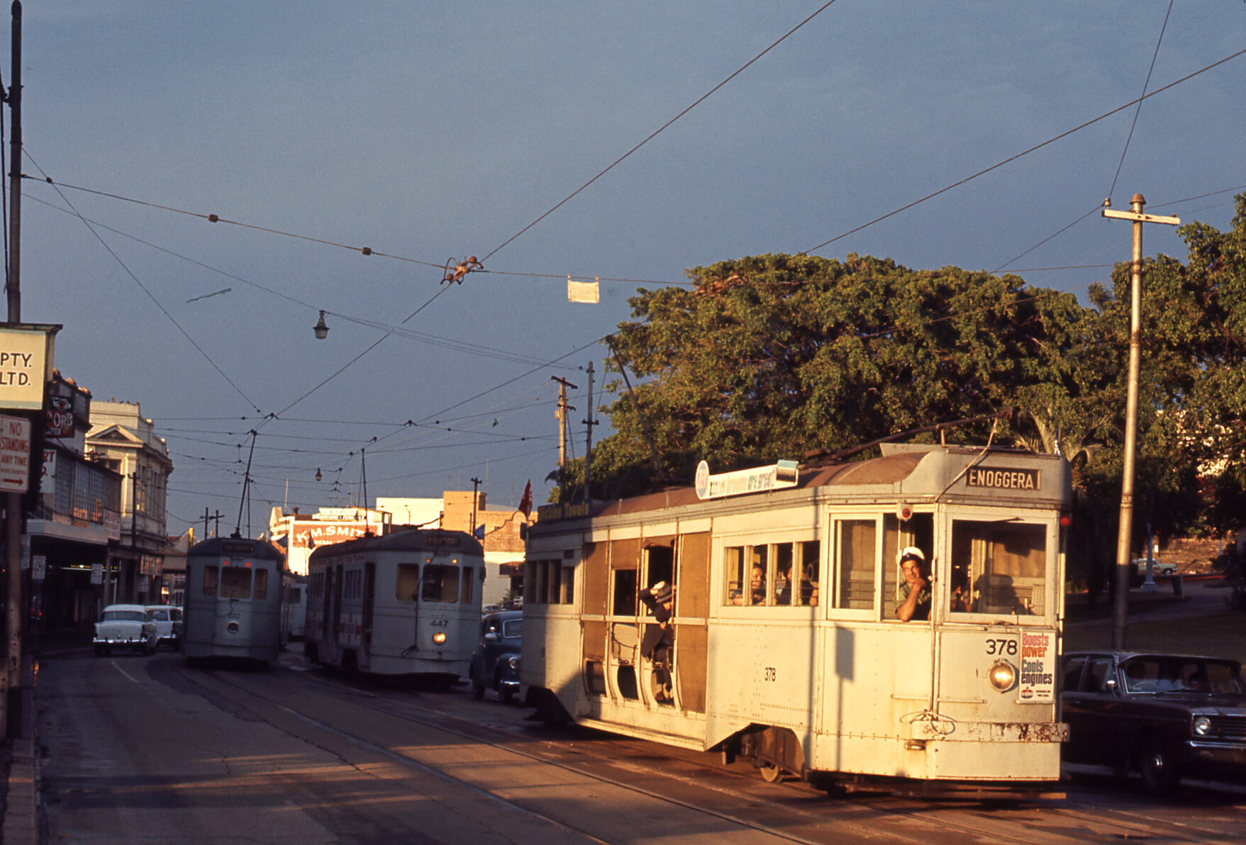 Trams No. 447, No. 378 and No. 510 on Wickham Street, Fortitude Valley - 1968