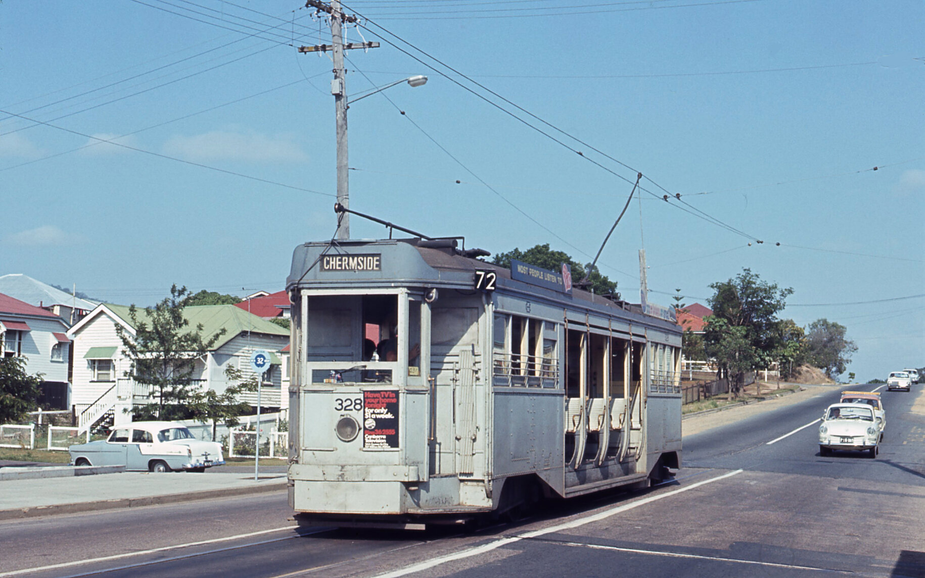 Tram No. 328 at Samford Road terminus, Enoggera - 1968