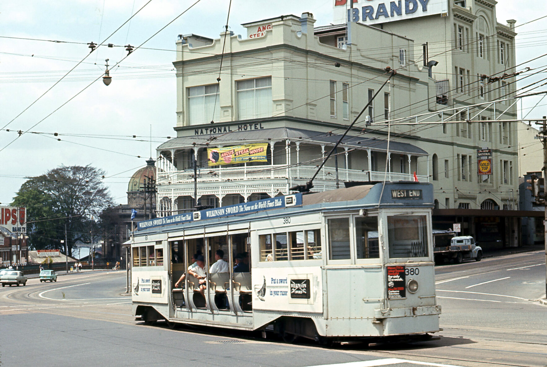 Tram No. 380 at intersection of Queen Street and Adelaide Street, Brisbane City - 1968