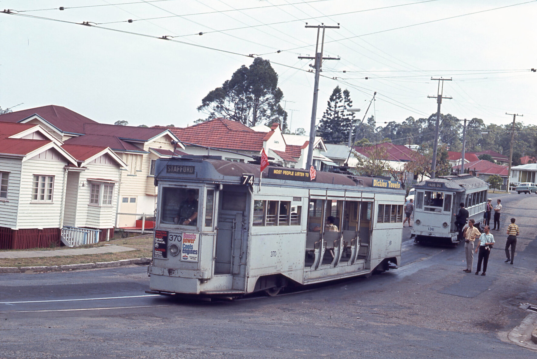 Trams No. 370 and No. 136 at terminus at Morgan Terrace, Bardon - 1968