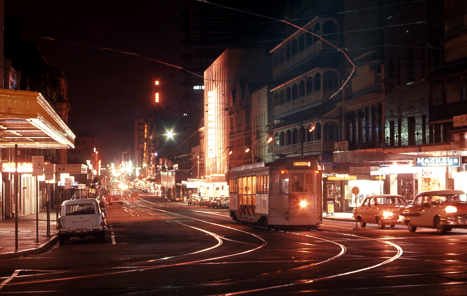 Tram No. 324 in Adelaide Street from George Street at night - 1968