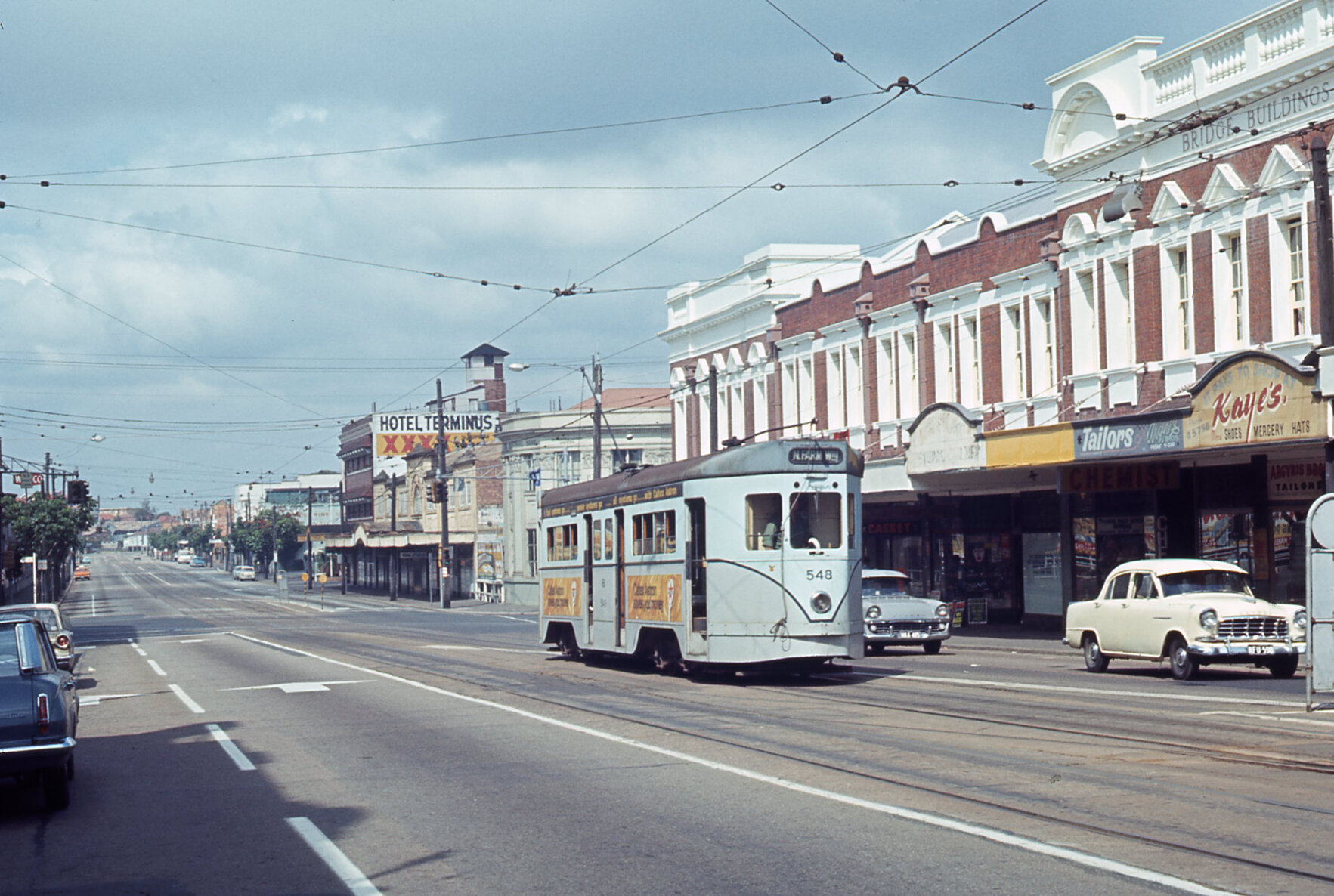 Tram No. 548 in Melbourne Street, South Brisbane, 1968