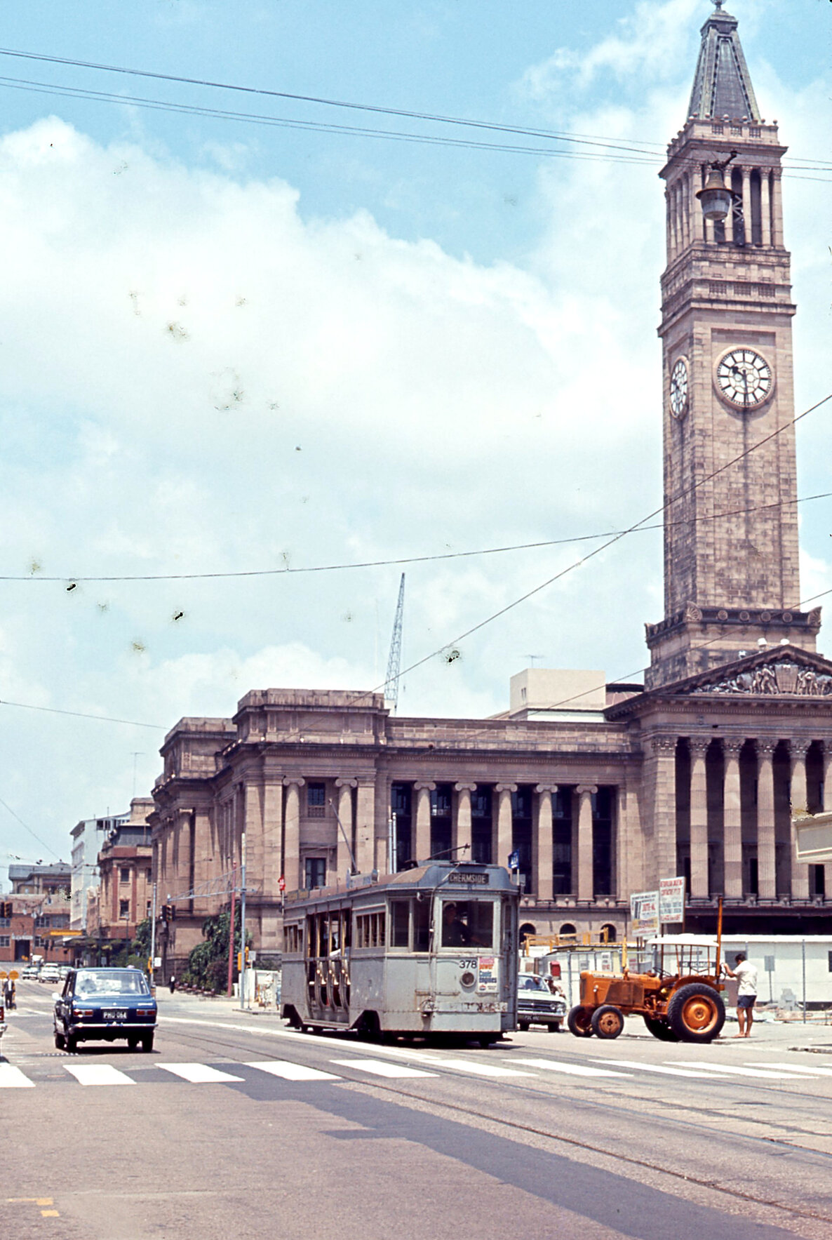 Tram No. 378 on Adelaide Street outside City Hall - 1968